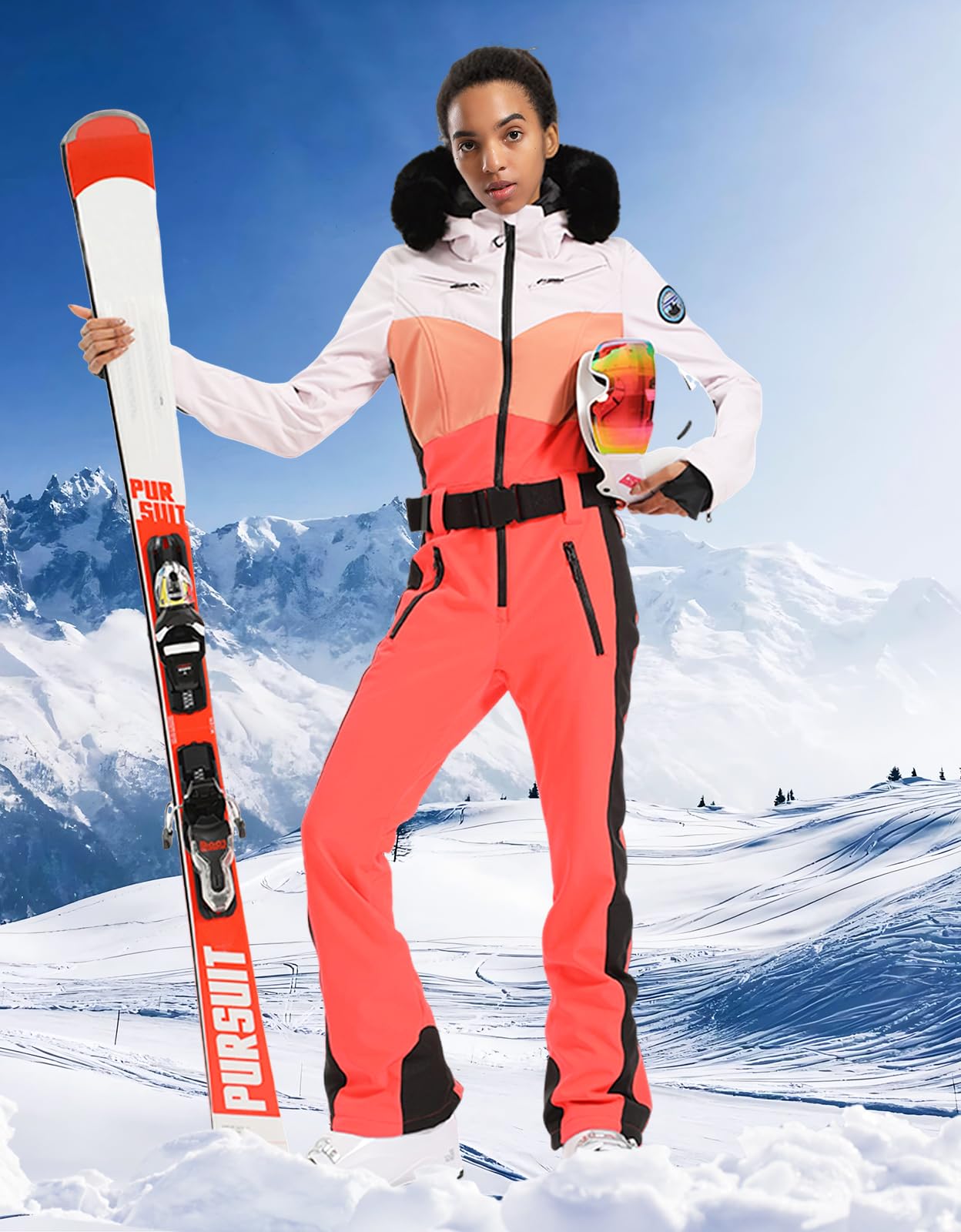 GSOU SNOW Women's One-Piece Waterproof Ski Suit - Insulated Winter Snowboard Jumpsuit with Windproof Design for Skiing, Snowboarding & Outdoor Winter Activities