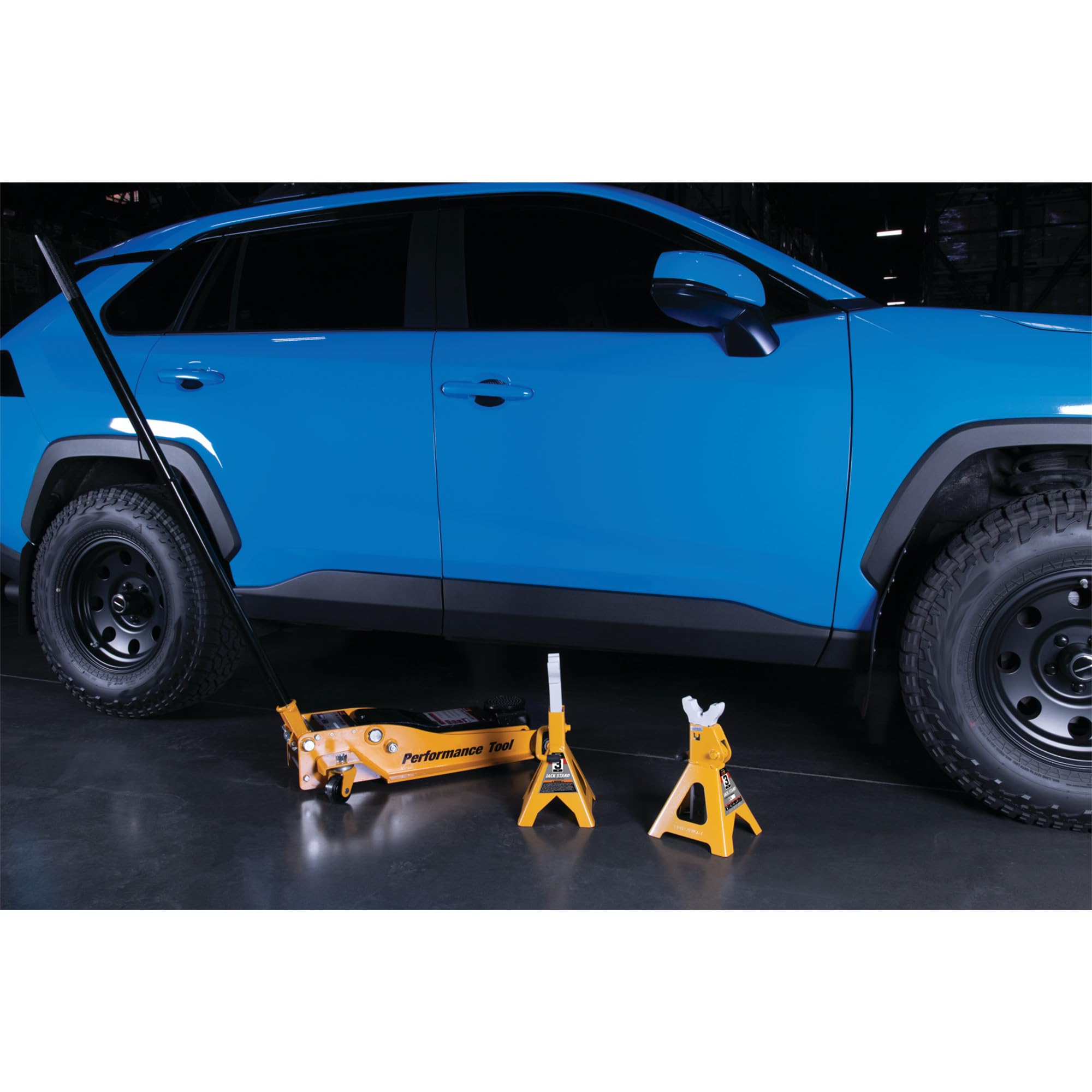 3-Ton Yellow Ratchet Jack Stand Set - Performance Tool W41022 for Safe Vehicle Lifting & Maintenance | Ideal for Car Repair, Oil Changes & Tire Rotations