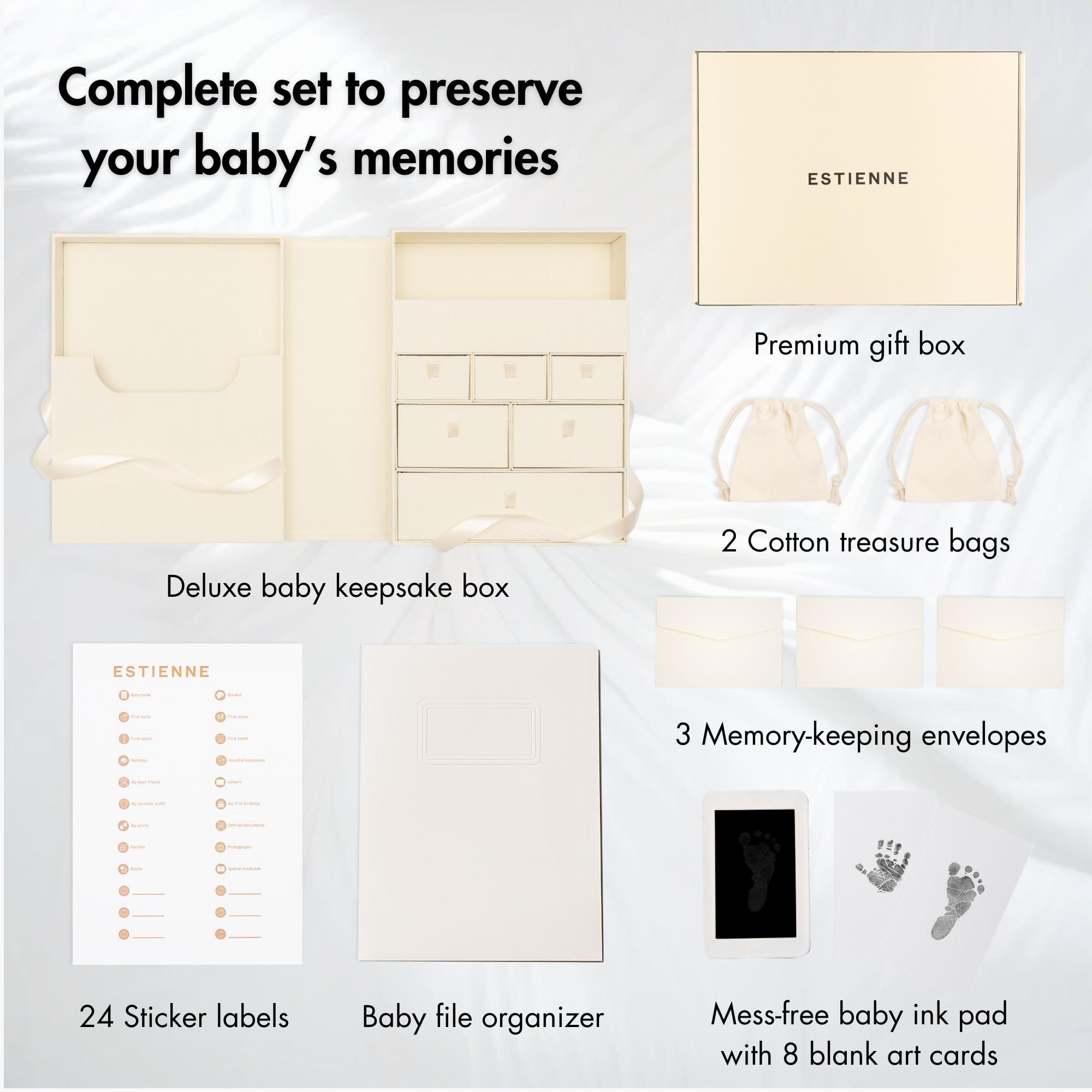 Baby Keepsake Box for Newborns - Memory Storage Box with Lid for Baby Girl & Boy - Perfect for Christening Gifts & First Year Mementos