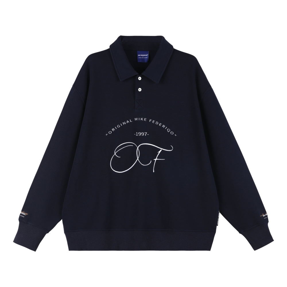 ORI FREDERIQO Men's Long Sleeve Polo Shirt - Navy Blue Casual Button Down Shirt for Golf, Business & Everyday Wear
