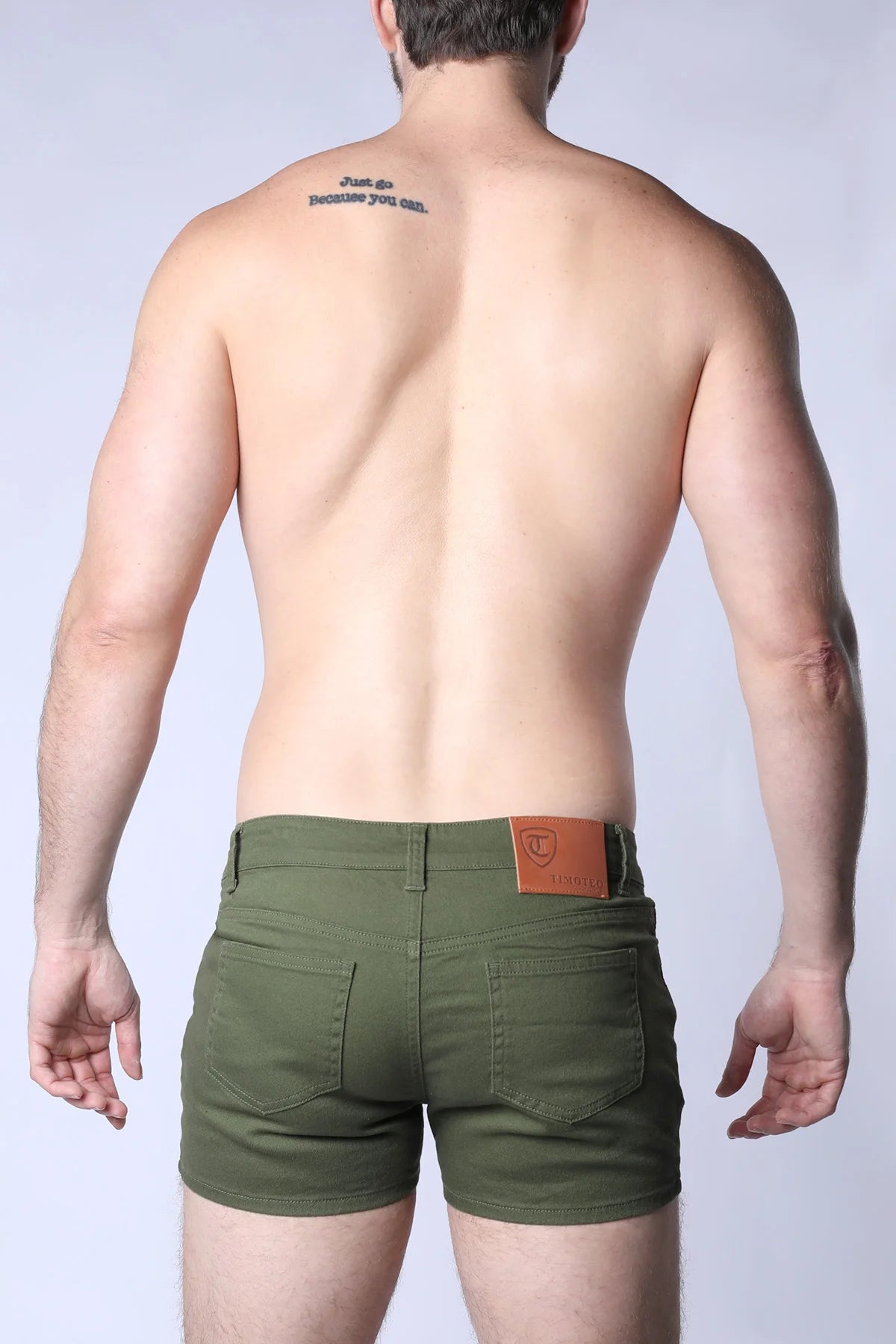Timoteo Amalfi 3 Slim Fit Super Stretch Cotton Twill Shorts for Men - Olive Green Casual Summer Shorts for Beach, Travel & Outdoor Activities