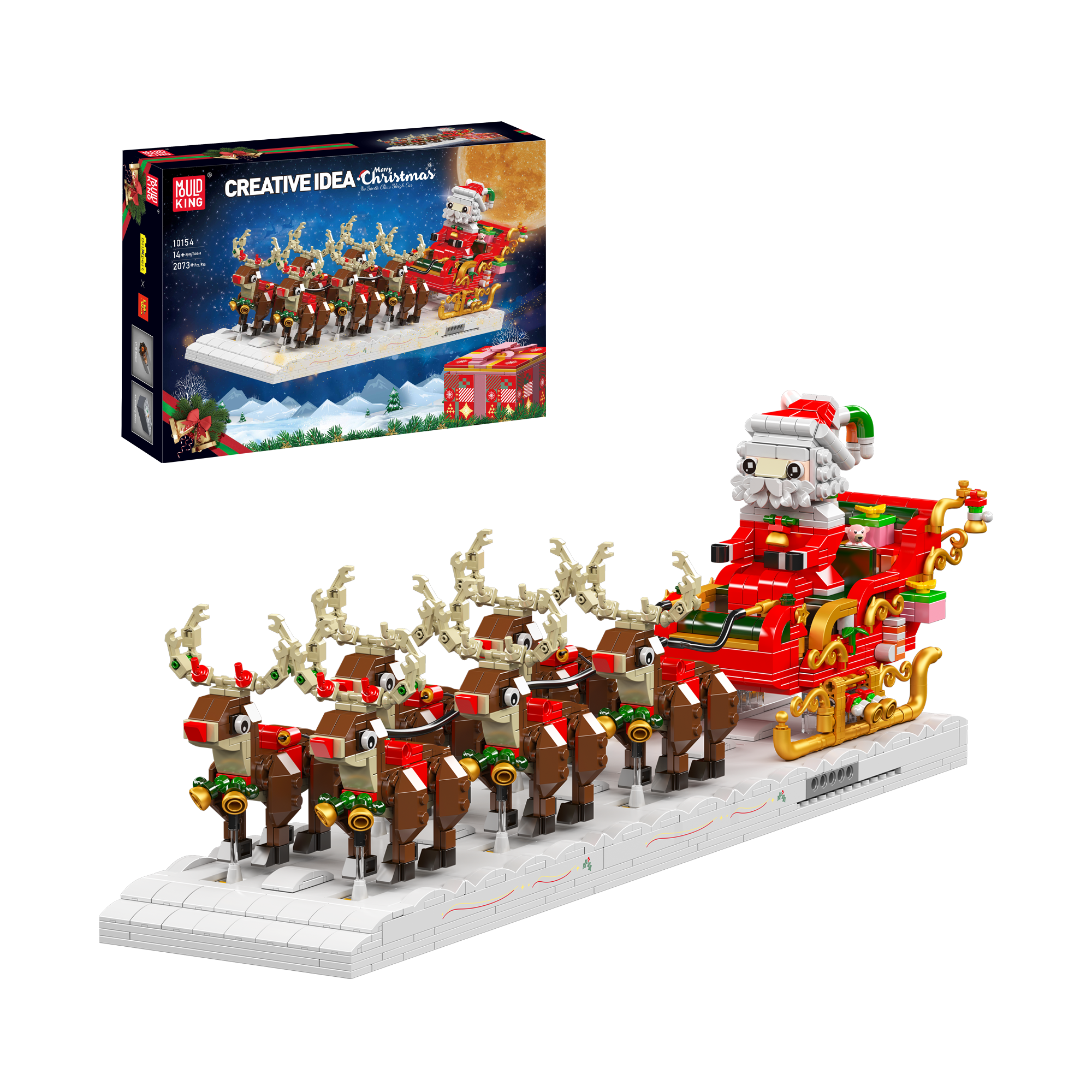 Mould King 10154 Motorized Reindeer & Santa Claus Sleigh Building Set - 2073 Piece Christmas Themed Construction Toy for Adults & Kids | Holiday Decor, Gift Idea, STEM Learning Activity