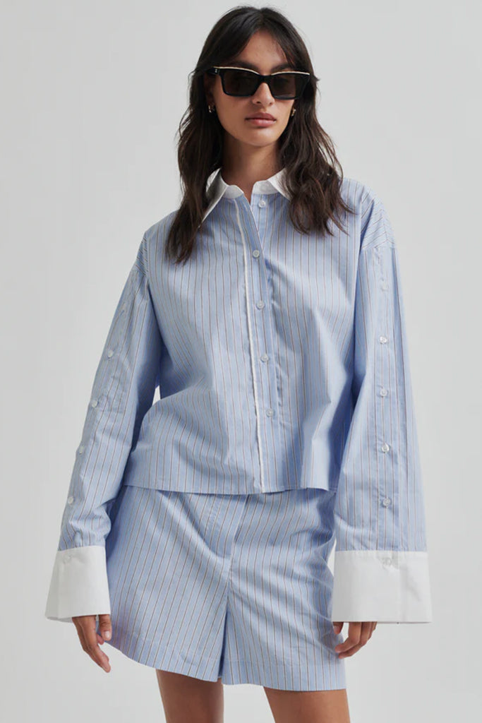 Alanis Combi Shirt for Women - Light Blue Striped Casual Blouse | Perfect for Office Wear, Date Nights & Summer Outfits