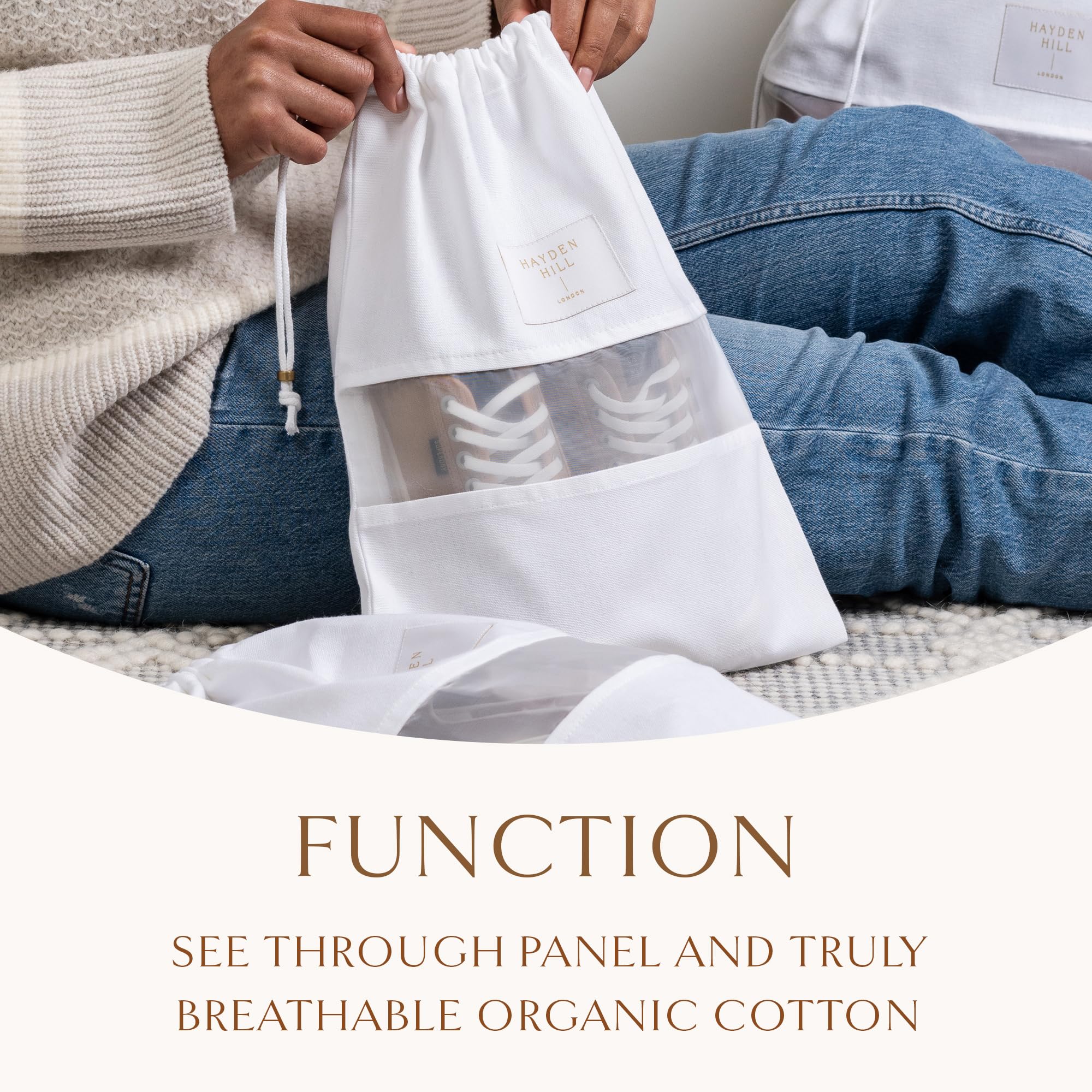 Hayden Hill Premium Organic Cotton Dust Bags for Handbags & Purses - 3 Pack Small (15 Inch) - Luxury Shoe Storage Bags, Purse Protectors for Closet Organization - Carbon Neutral Certified - Perfect for Travel, Storage & Luxury Item Protection