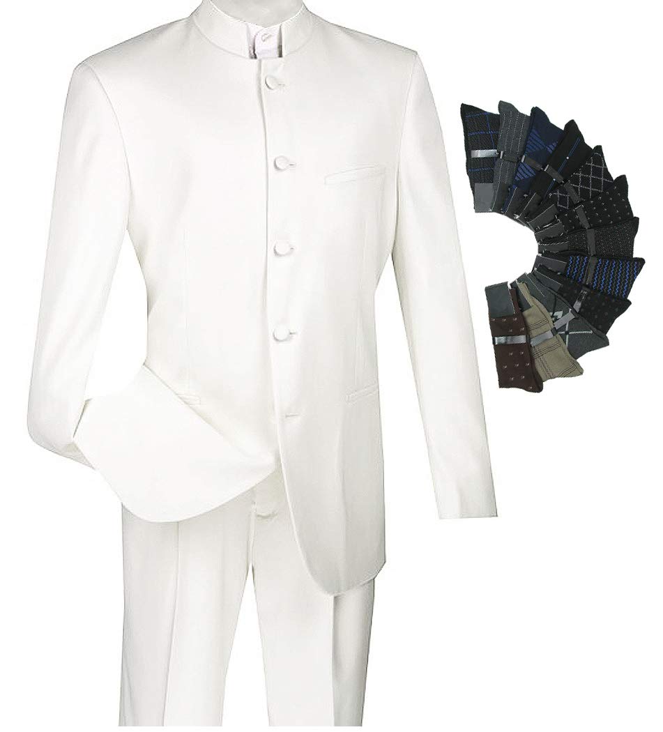 Sharp Mandarin Banded Collar Nehru Church Suit with 1 Pair of Socks - Elegant Formal Attire for Weddings, Business Events and Special Occasions