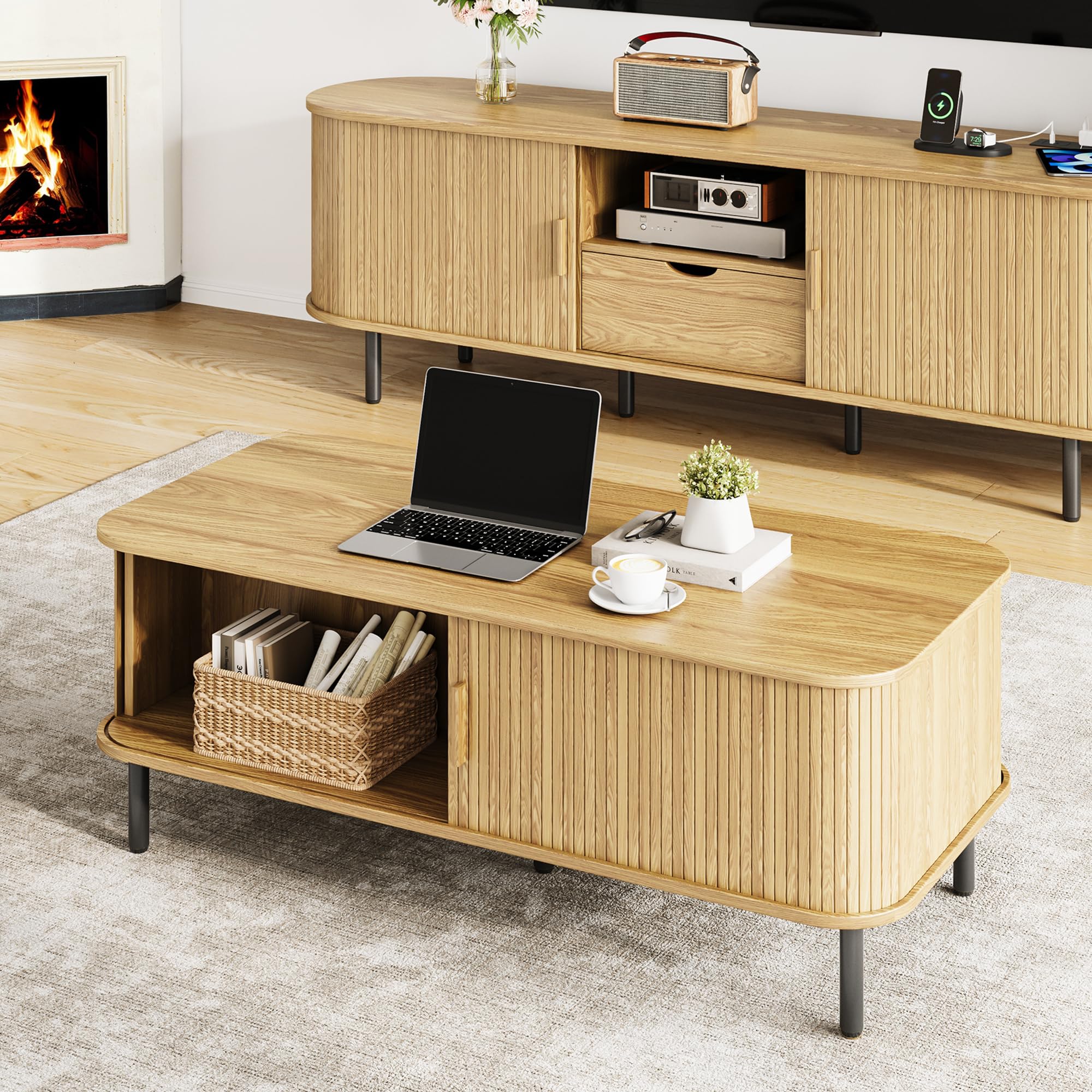 Mid Century Modern Coffee Table with Storage - 47.2