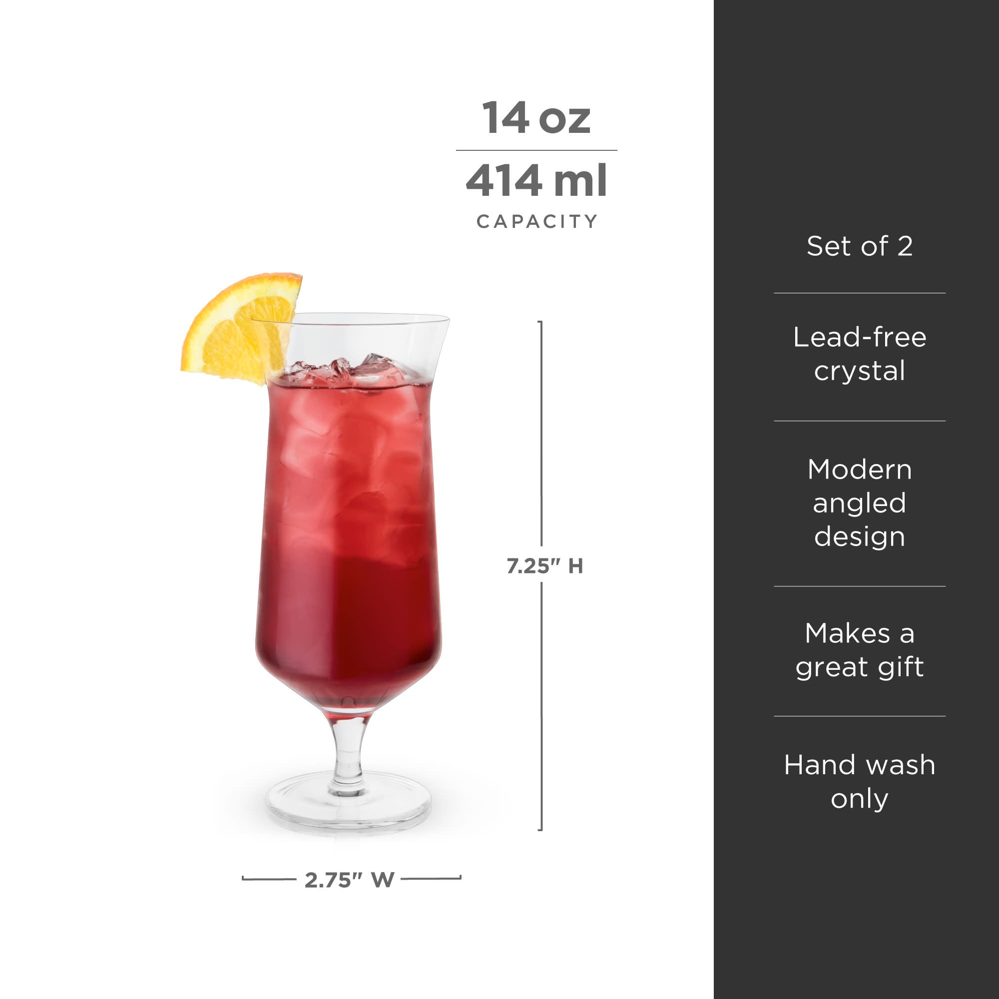 Raye Angled Crystal Hurricane Glasses Set of 2 - Elegant Stemware for Wine, Cocktails & Home Decor - Perfect for Dinner Parties, Weddings & Holiday Entertaining