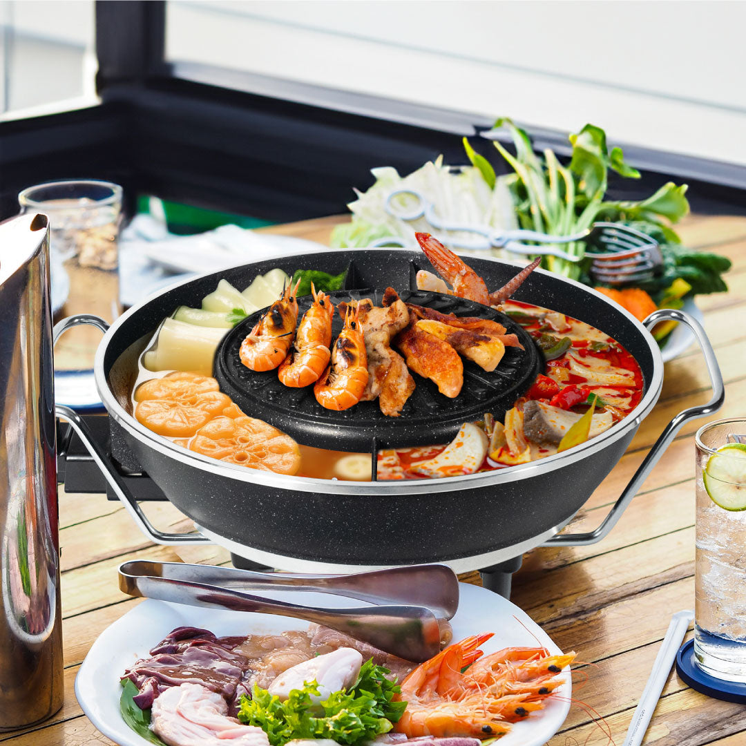 TOYOMI Electric MookaTa Grill - 8000W Portable BBQ Hot Pot & Steamboat Cooker for Indoor/Outdoor Use - Perfect for Backyard Parties, Camping & Family Gatherings