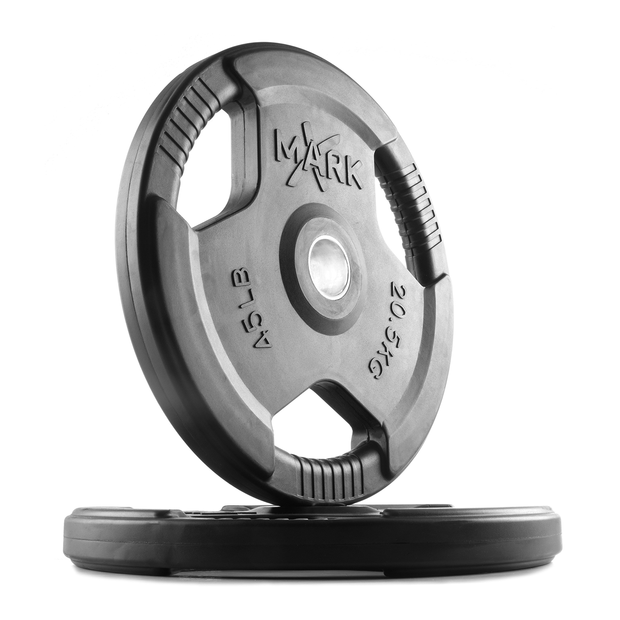 XMARK TRI-GRIP Olympic Weight Plates Set - Rubber Coated Exercise Weights for Olympic Barbell Strength Training | Home Gym Equipment for CrossFit, Powerlifting & Weightlifting Workouts