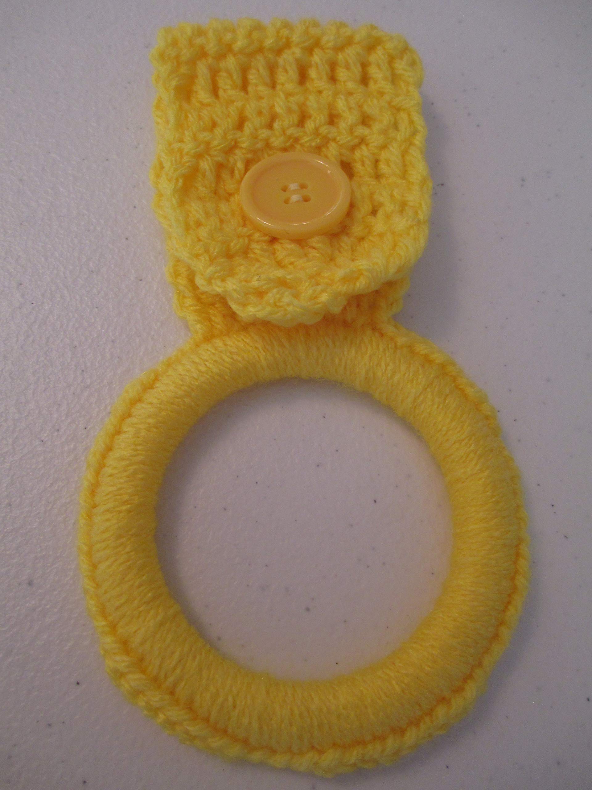 Crocheted Hanging Dish Towel Holder - Bright Yellow Kitchen Organizer for Utensils & Sponges - Perfect for Farmhouse, Rustic, and Boho Home Decor