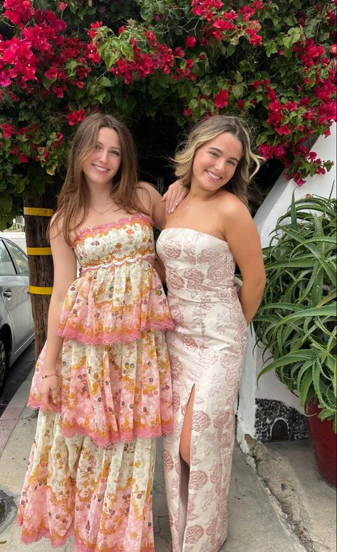 Elegant A-Line Printed Long Prom Dress with Layered Skirt - Formal Evening Gown for Homecoming, Wedding Guest, and Special Occasions - Style J3324