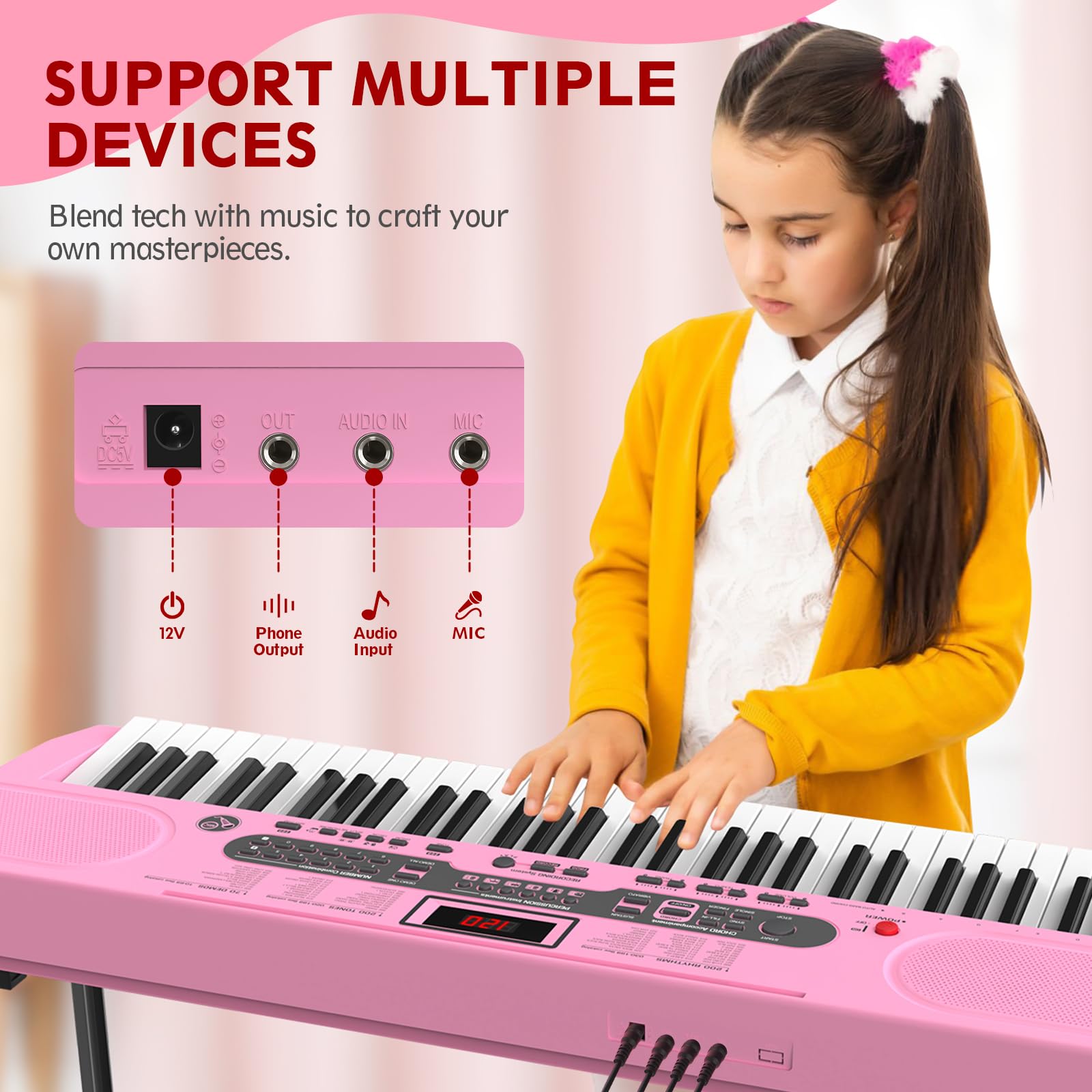 61-Key Electric Keyboard Piano with Lighted Keys, Stand, Bench, Microphone & Headphones - Portable Electronic Piano for Beginners | Home Practice, Music Lessons & Live Performances