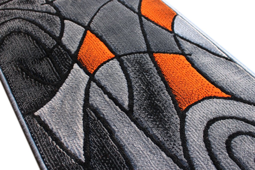 Masada Modern Contemporary Runner Area Rug 2' x 7' - Orange Grey Black Geometric Pattern Non-Slip Hallway Rug for Living Room, Bedroom & Entryway Decor