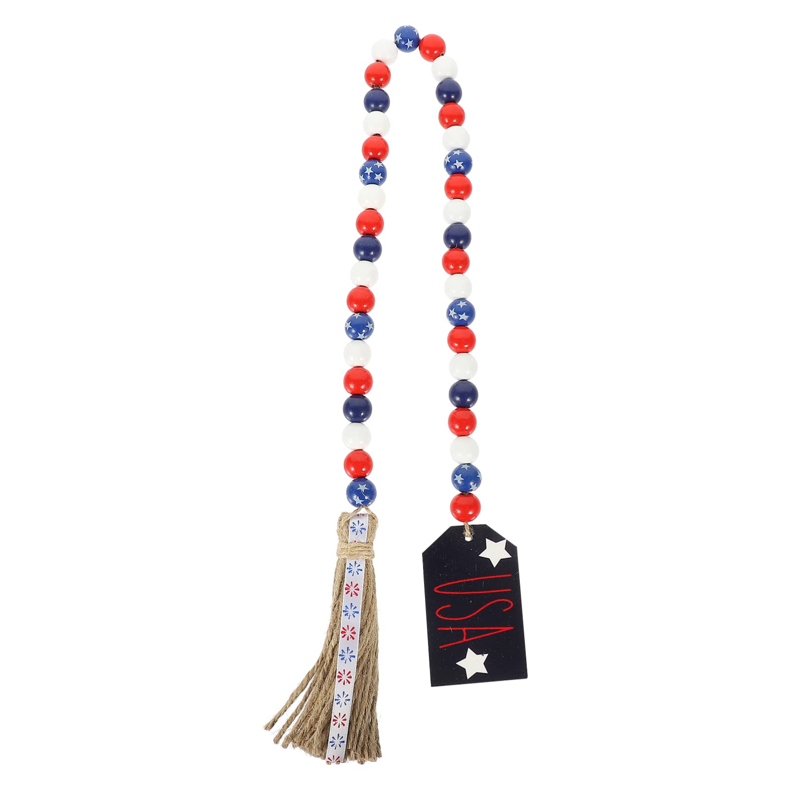 Homoyoyo Patriotic Wooden Bead Garland - Red White & Blue 4th of July Decor with Tassels - Perfect for Independence Day Party, Home Decor, and DIY Crafts