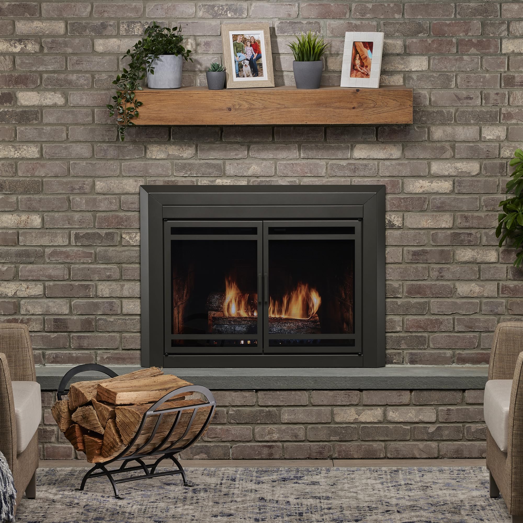 Uniflame W-1038 Black Wrought Iron Firewood Log Rack - Outdoor Firewood Storage for Fireplace, Camping, and Patio Use