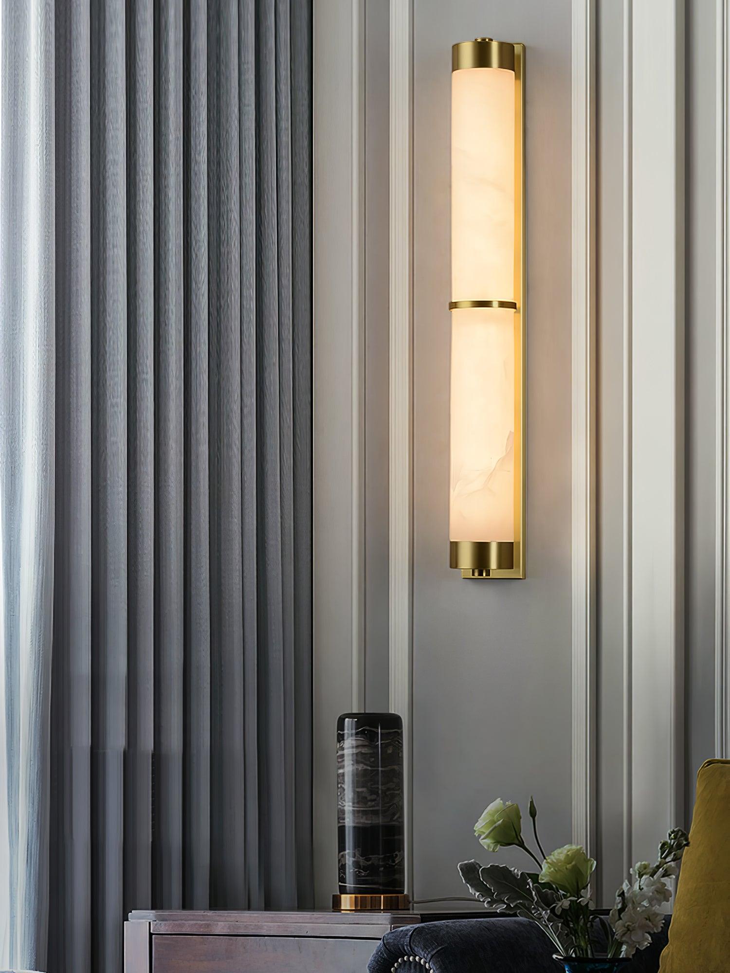 Cylindra Alabaster Brass Wall Light - Modern Sconce for Bedroom, Living Room & Hallway Lighting | Dimmable Indoor/Outdoor Fixture