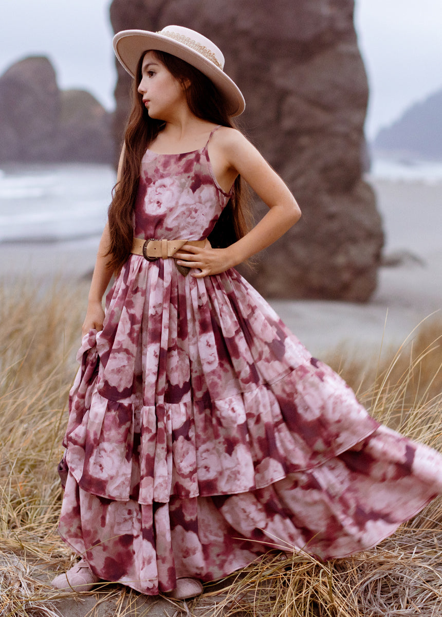 Catrin Dress in Warm Watercolor Floral Print - Elegant Summer Maxi Dress for Beach, Vacation & Casual Outings