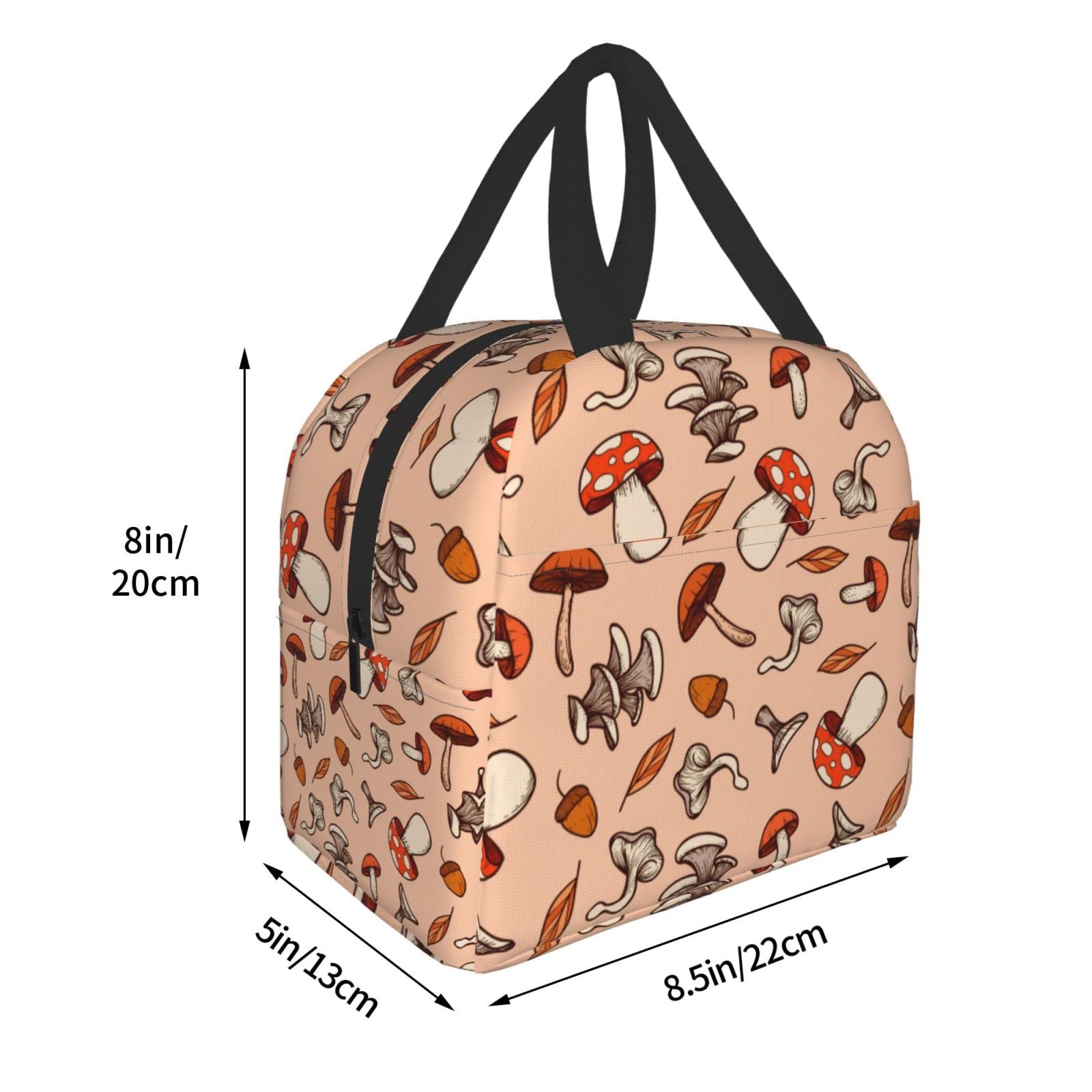 Insulated Lunch Bag with Mushroom Print - Reusable & Portable Lunch Box for Men & Women - Perfect for Work, Travel, Picnic & School Lunch Containers