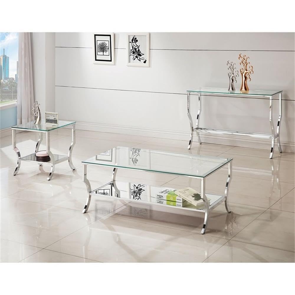 2-Piece Chrome Glass Top End Table Set by Home Square - Perfect for Living Room, Bedroom & Office Decor