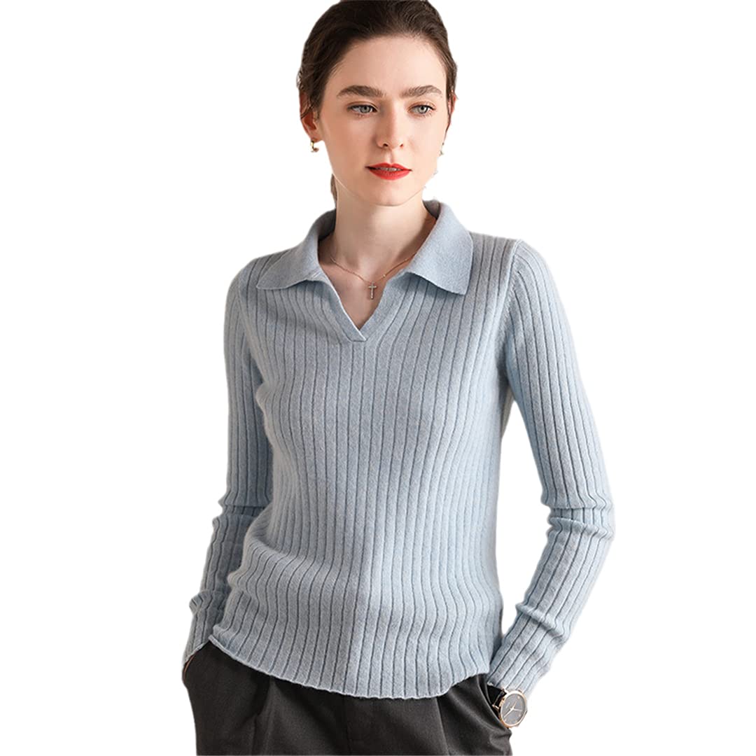100% Pure Cashmere Sweater for Women - Soft Long Sleeve Knit Pullover | Warm Winter & Fall Jumper | Light Blue Thick Knitted Sweater | Perfect for Office, Dating & Holiday Outfits