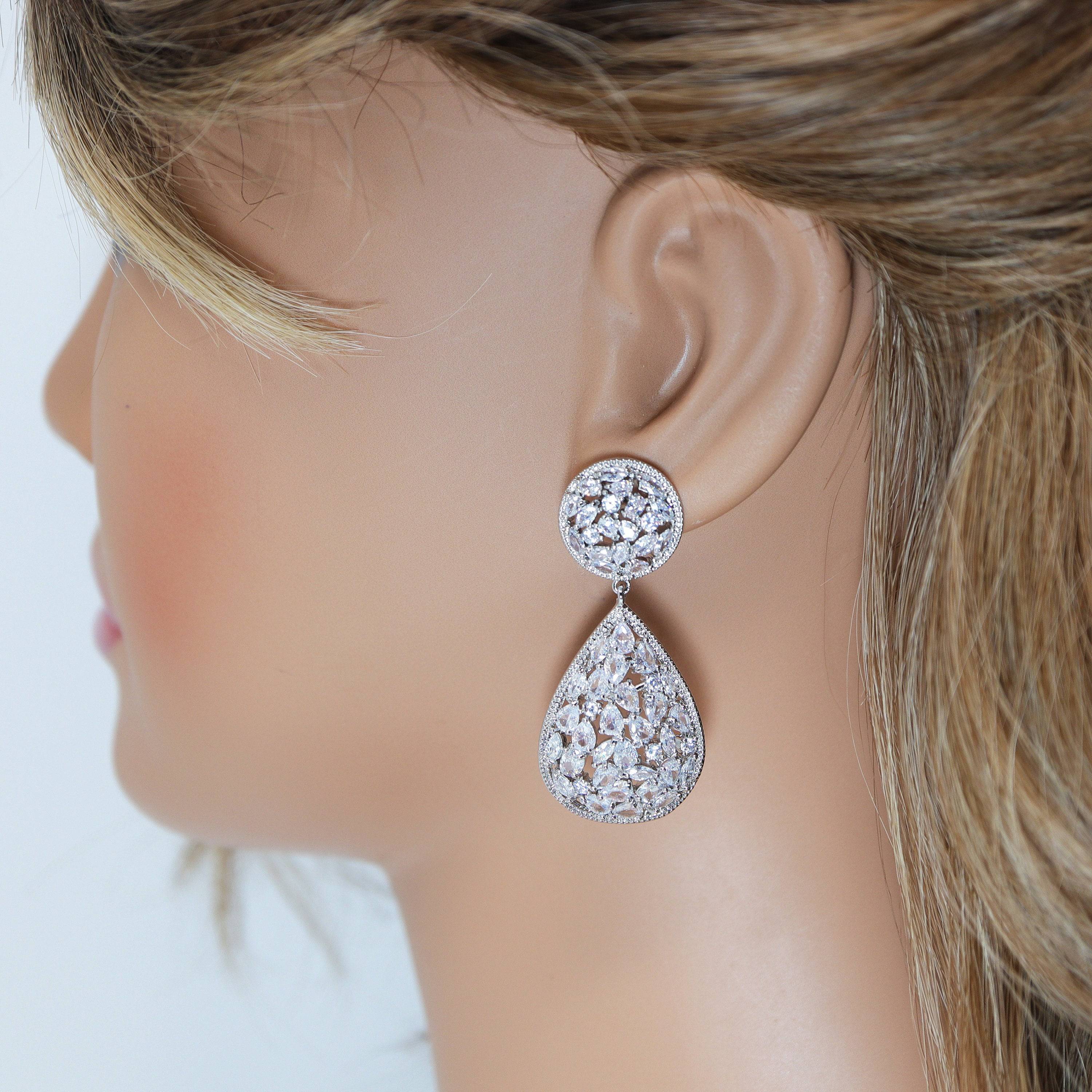 Swarovski Crystal Tear Drop Galaxy Earrings for Women - Elegant Bridal Jewelry, Wedding Earrings, Crystal Statement Earrings with CZ Stones | Perfect for Weddings, Prom, Parties & Special Occasions