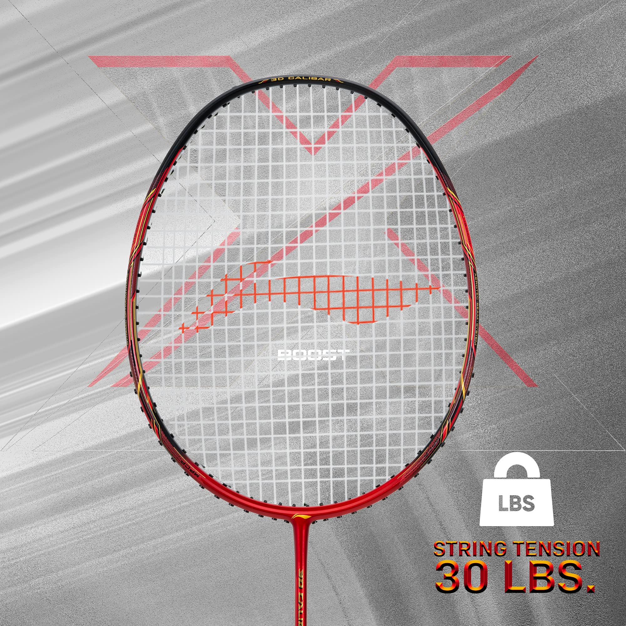 **3D Calibar X Boost Carbon Graphite Tennis Racquet – 83g Lightweight, 30lbs String Tension, Free Full Cover (Red/Black) – Perfect for Competitive Play & Training**