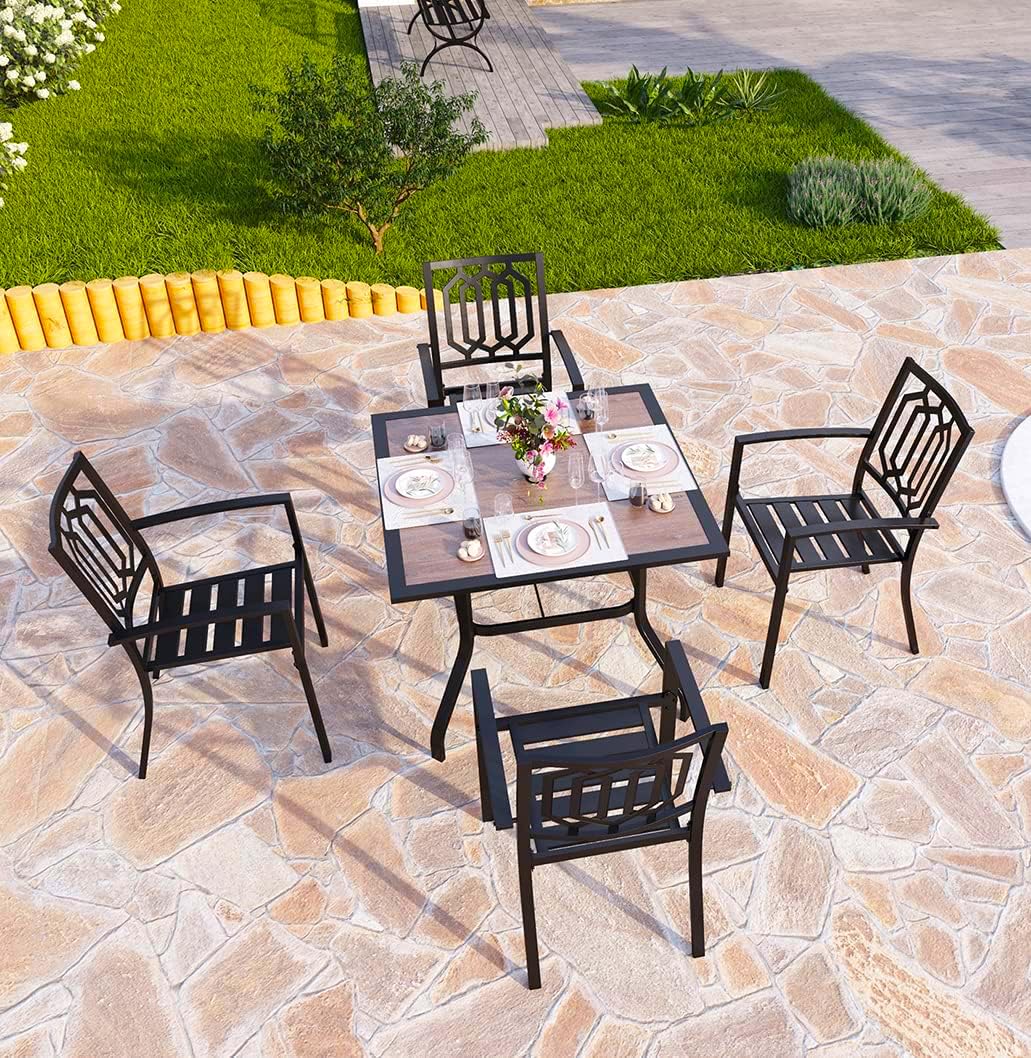 PHI VILLA 37 Inch Square Outdoor Dining Table and 4 Chairs Set - Wood-Like Patio Furniture for Garden, Backyard, Balcony - Weather-Resistant Bistro Set for Dining, Entertaining, Relaxing