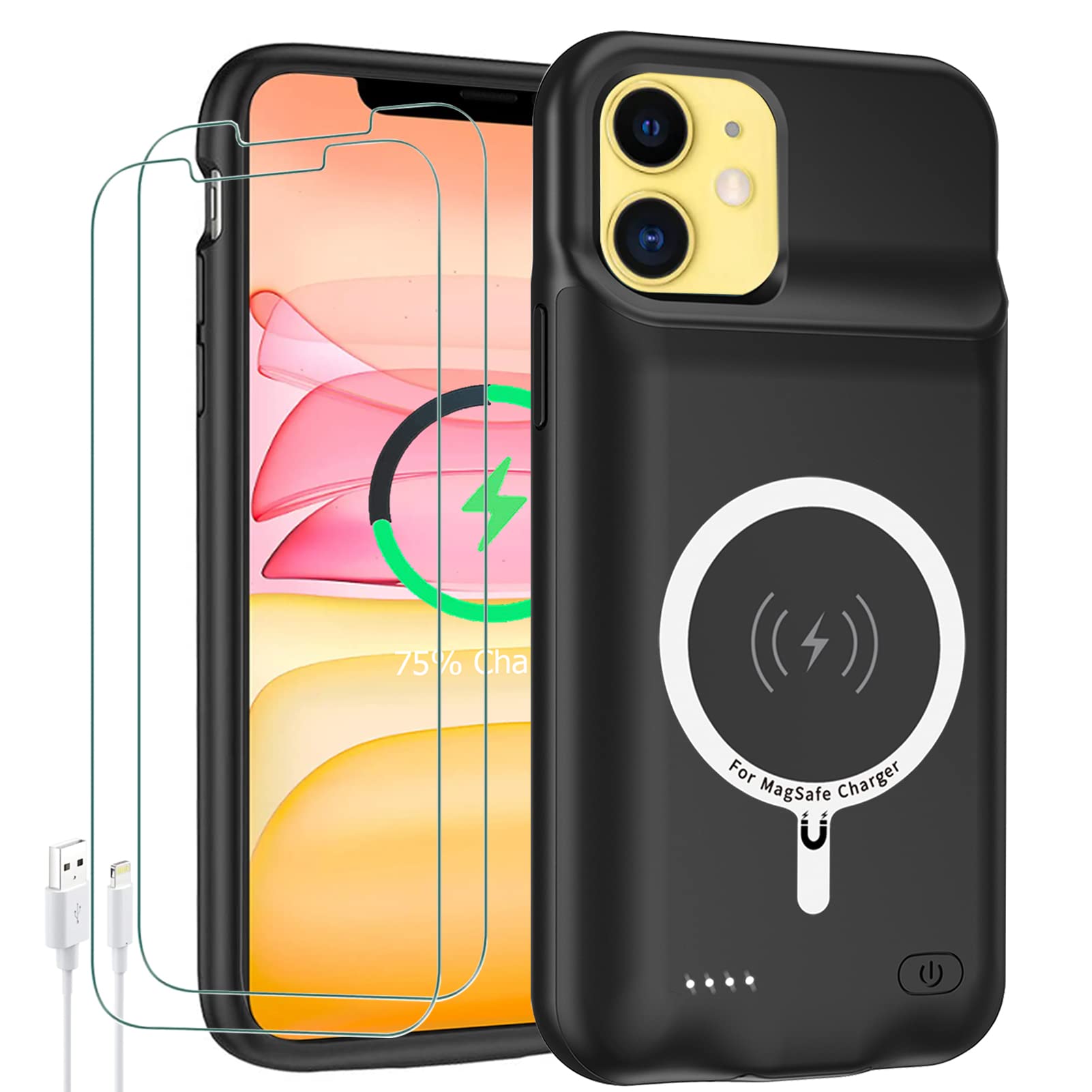 10000mAh Battery Case for iPhone 11 - High Capacity Rechargeable Protective Charging Cover | Wireless Charging & CarPlay Compatible | Portable Extended Battery Pack for Travel, Work & Outdoor Activities (Black, 6.1 inch)
