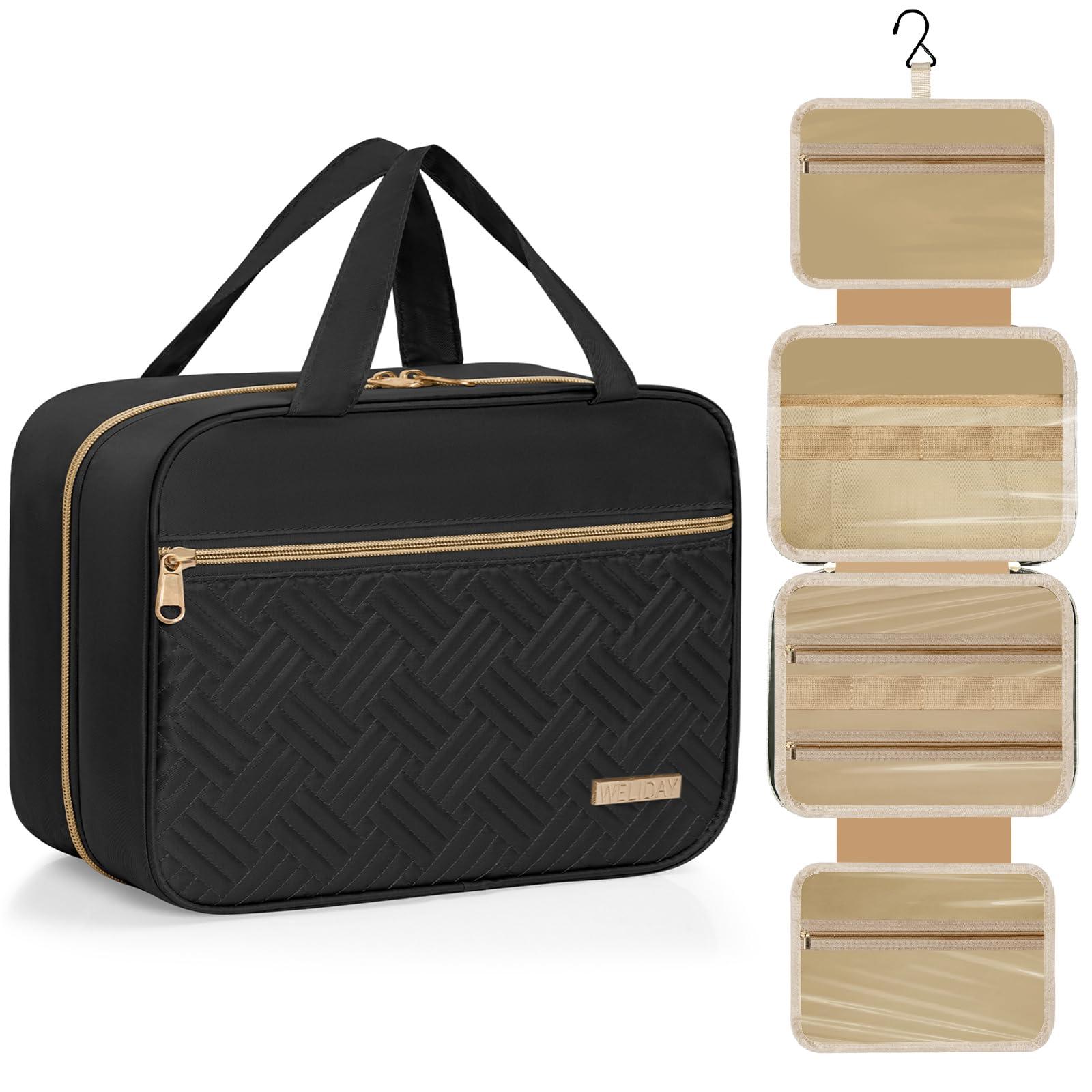 Waterproof Hanging Travel Toiletry Bag for Women & Men - Spacious Makeup Organizer with Hook, Perfect for Bathroom, Gym, Camping & Airplane Carry-On (Medium, Black)