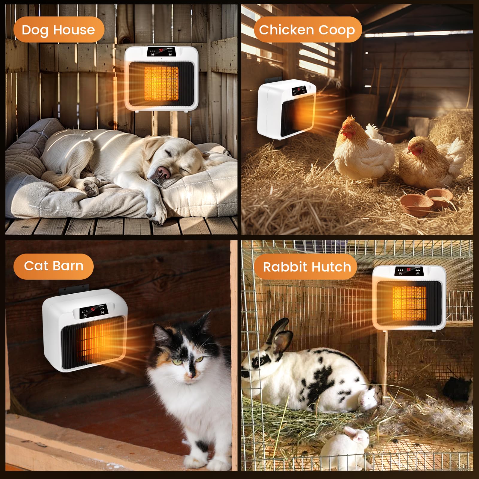 600W Dog House Heater with Timer (2/4/8 Hours) - Dual Mode 300W/600W Pet Heater for Outdoor Winter Use - Safe Electric Heater for Dog Kennels, Cat Cages & Livestock Coops - Perfect for Cold Weather Pet Protection & Indoor/Outdoor Animal Warmth