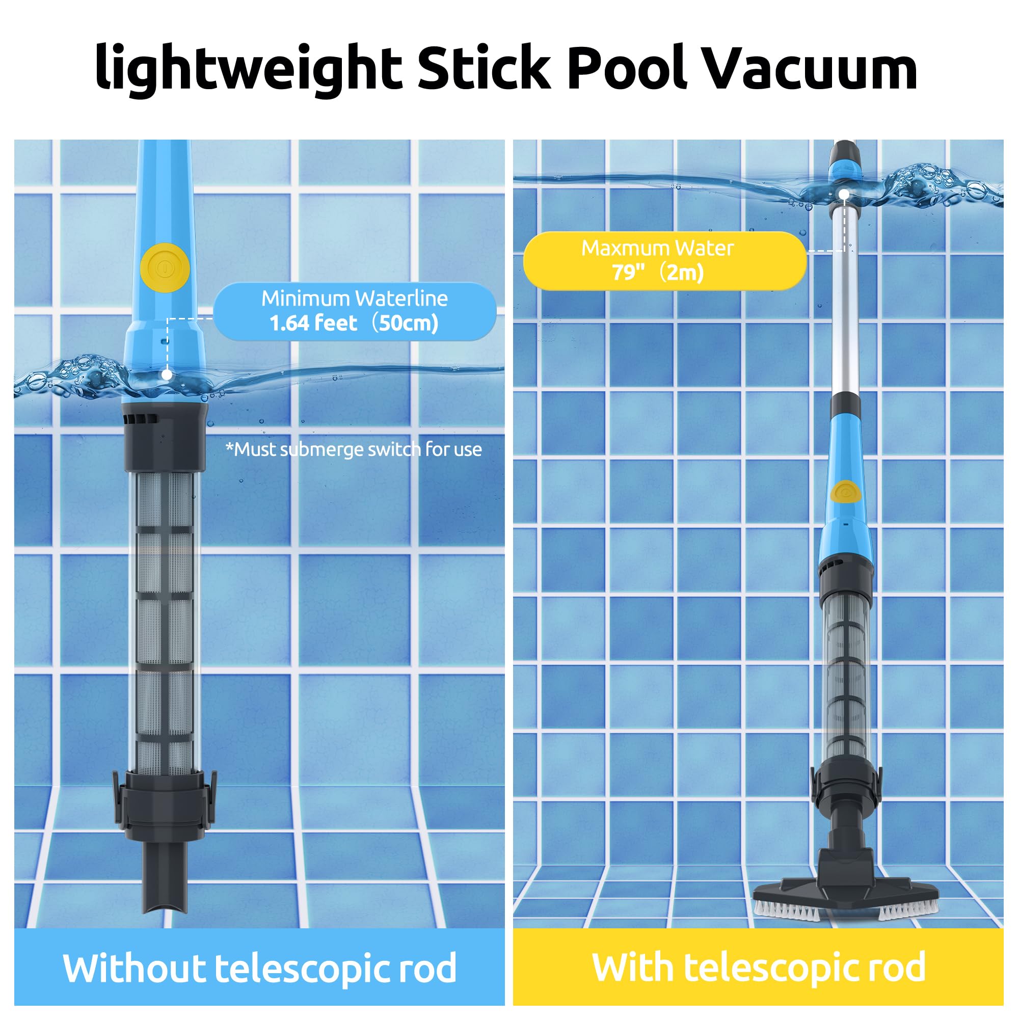 Lightweight Cordless Handheld Pool Vacuum Cleaner - 45 Mins Runtime, Above Ground Swimming Pool Cleaner in Light Blue | Perfect for Quick Pool Maintenance & Spot Cleaning