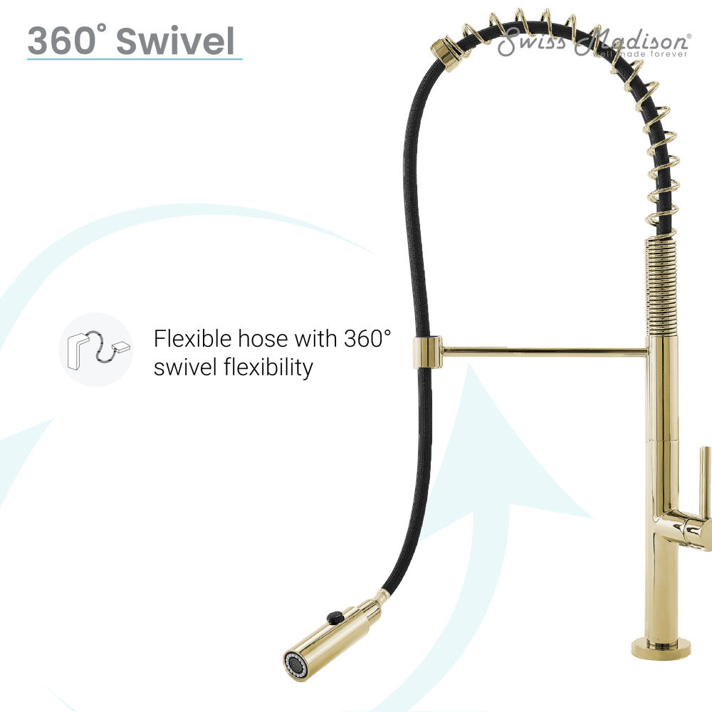 Brushed Gold Single Handle Pull Down Kitchen Faucet - Modern Chalet Design for Easy Dishwashing & Cooking | Perfect for Farmhouse & Contemporary Kitchens