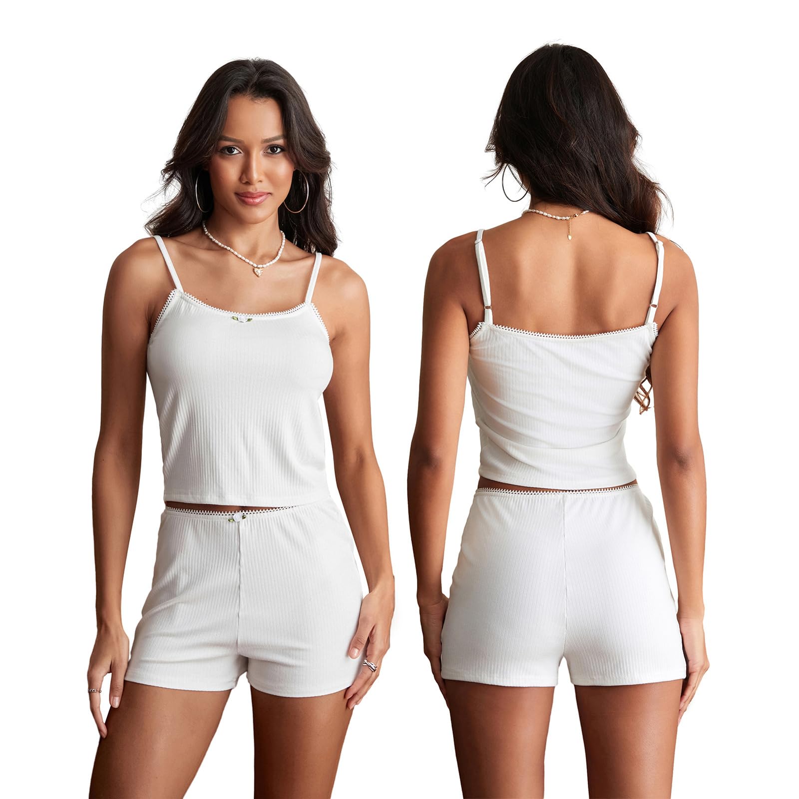 Trendy Women's 2-Piece Knit Outfit Set - Sleeveless Floral Crop Top & Matching Shorts | Summer Casual Wear, Beach Vacation Outfits, Street Style Fashion