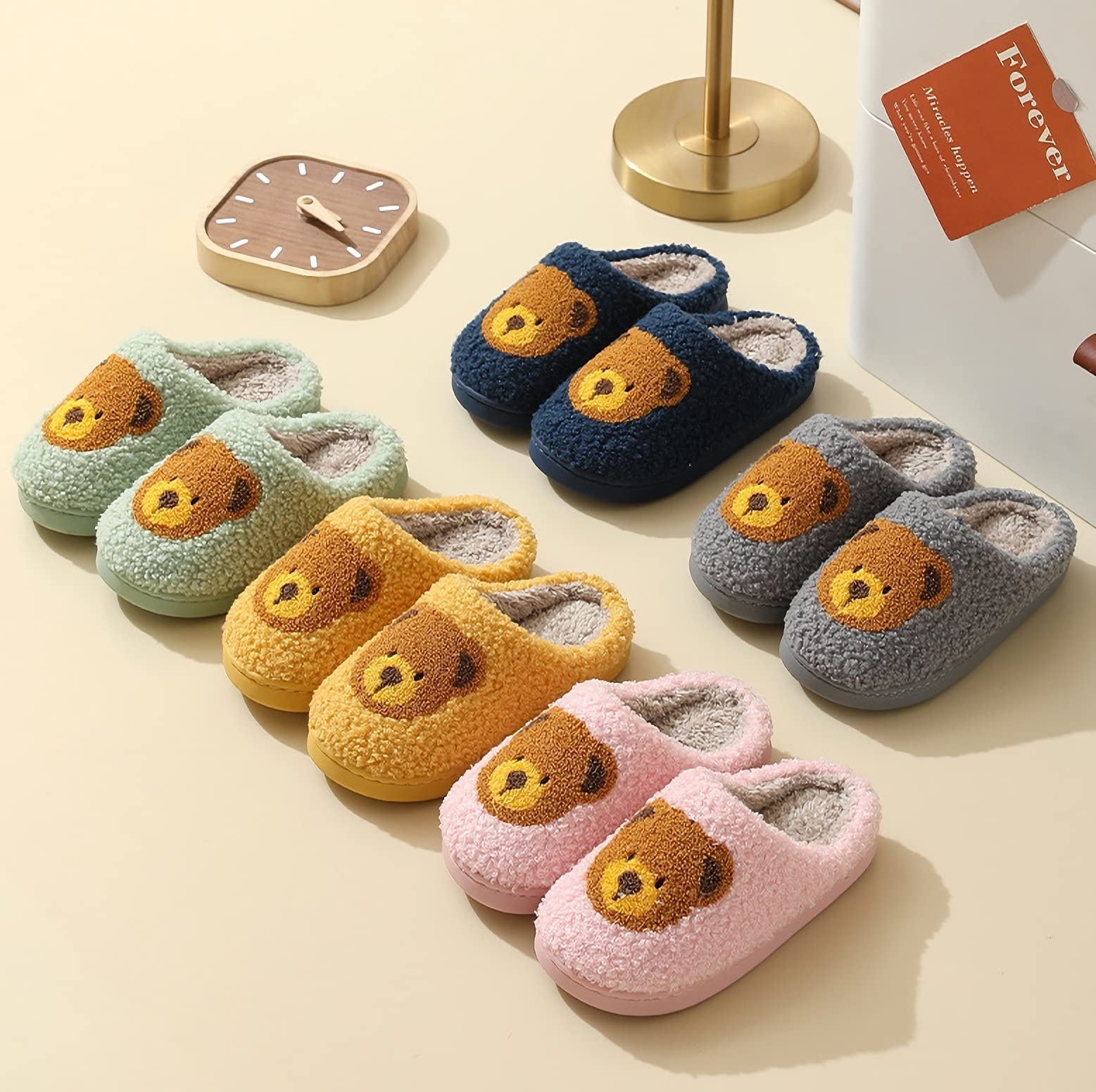 TYFLOVE Smiley Face Plush Slippers for Women, Men & Kids - Cozy Fuzzy House Shoes with Warm Fleece Lining - Soft Slip-On Indoor/Outdoor Slippers for Winter, Home, Office & Gifts