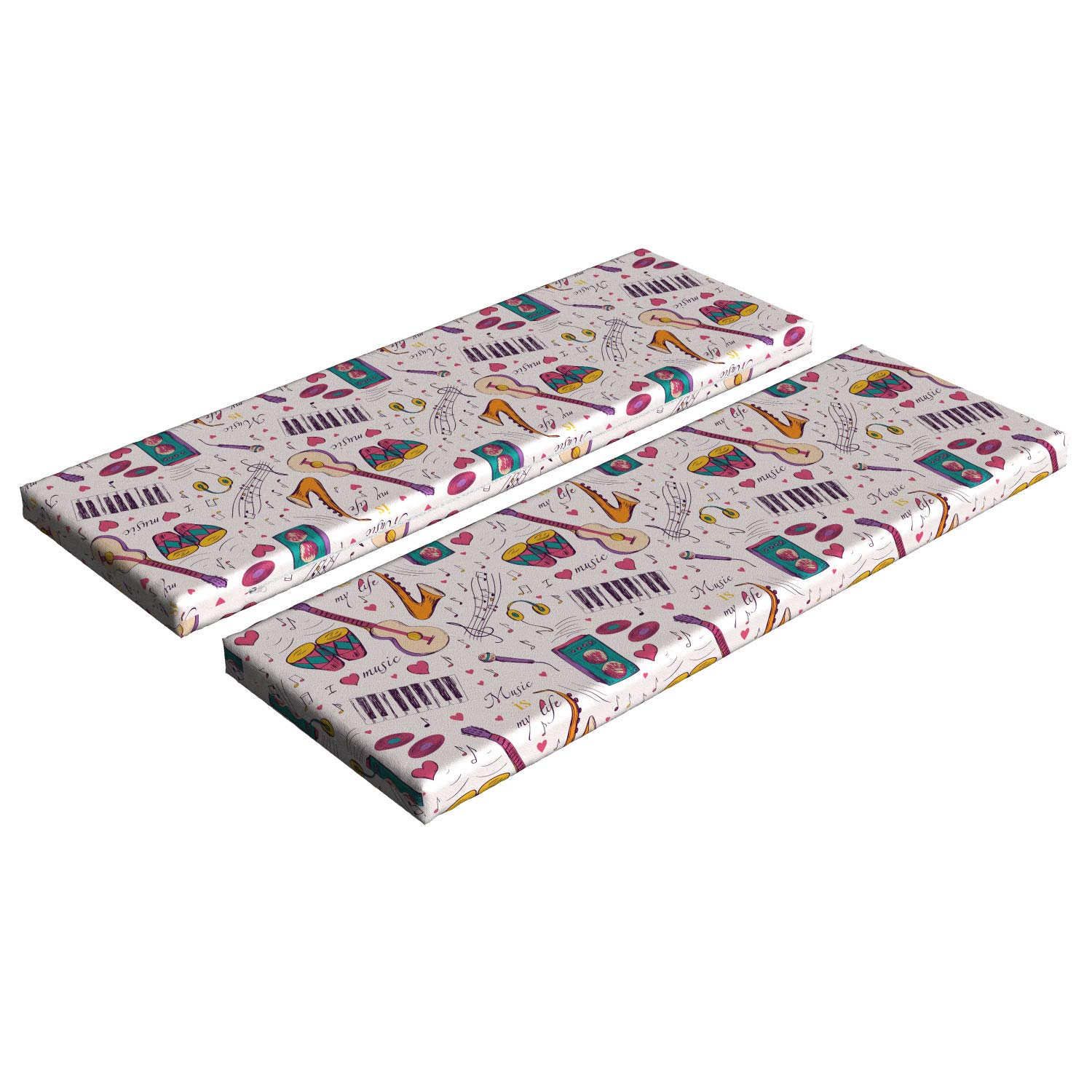 Ambesonne 2-Piece Music Theme Bench Cushion Set - Drums, Speakers, Keyboard & Headphones Design - 45