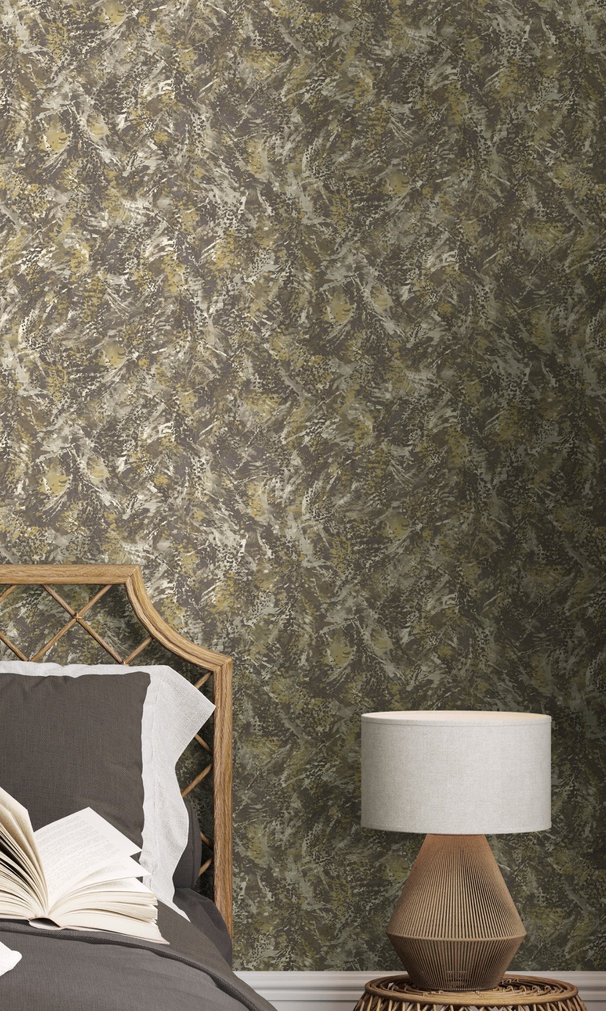 Gold Feather Chocolate Textured Abstract Wallpaper R8940 - Elegant Home Decor for Living Room, Bedroom & Office