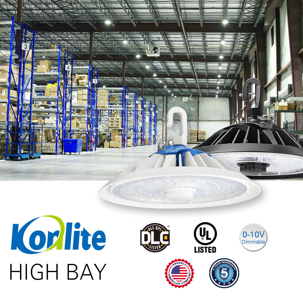 Konlite Round UFO LED Bay Light - 100W, 15,000 Lumens, 5000K Daylight White, 120-277V, Replaces 250W Metal Halide - Perfect for Warehouses, Garages & Industrial Lighting
