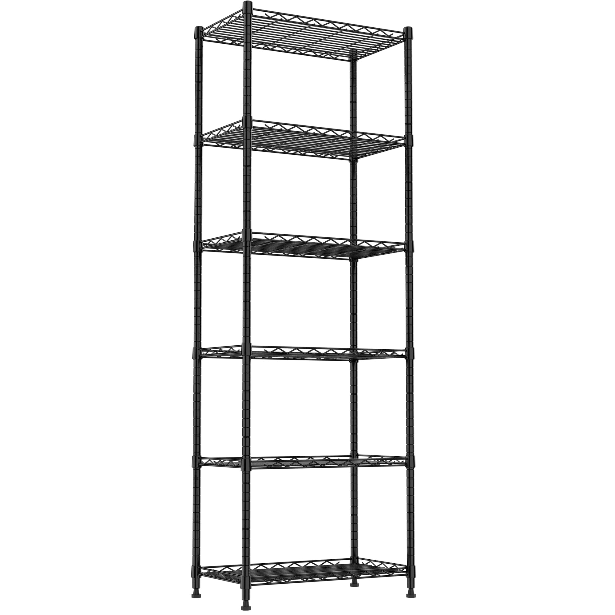 REGILLER 6-Tier Heavy Duty Steel Wire Shelving Unit - Adjustable Storage Rack for Laundry Room, Bathroom, Kitchen, Pantry & Closet Organization (Black, 11.7