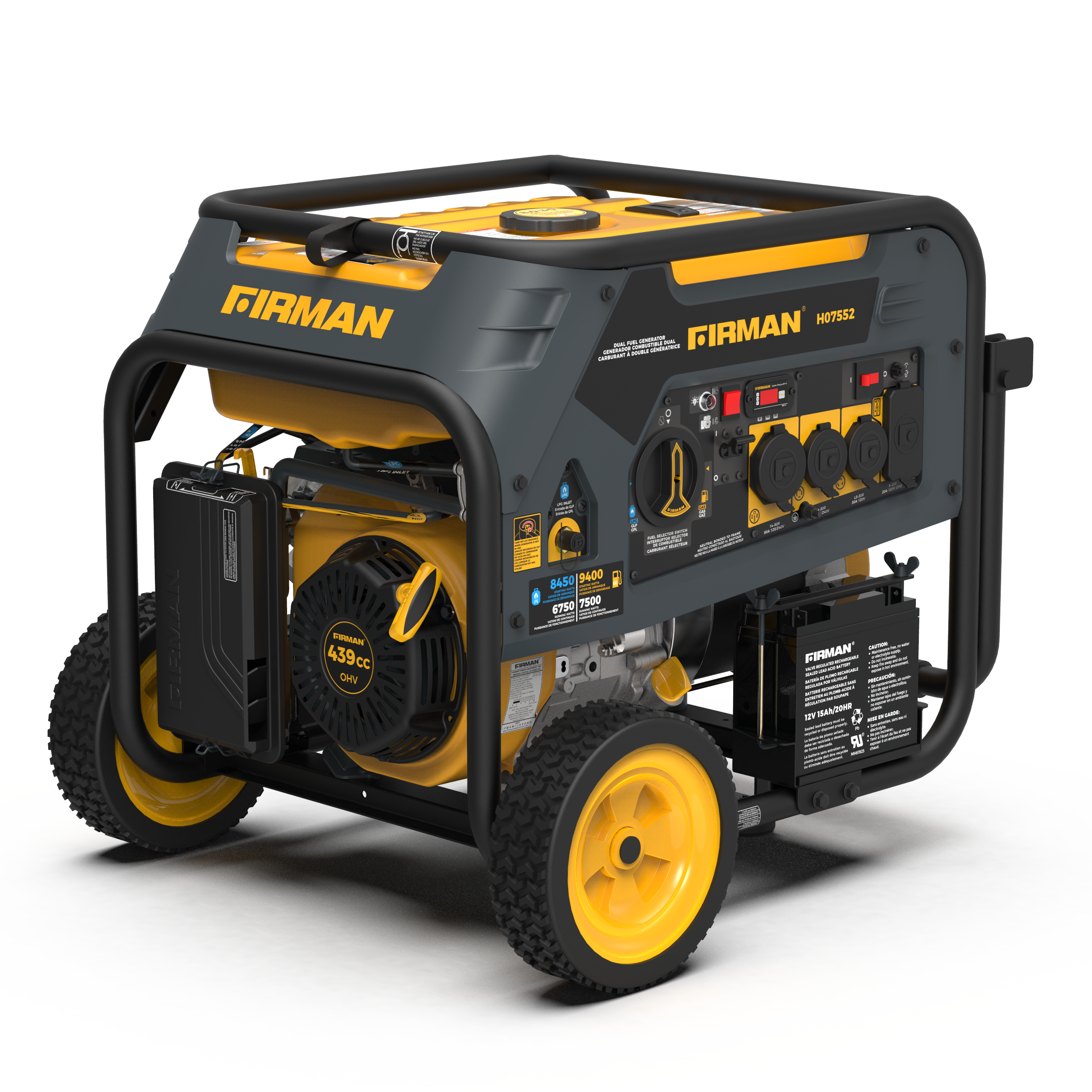 7500W Dual Fuel Portable Generator with Electric Start - 120/240V Output for Camping, Home Backup & Outdoor Power Supply