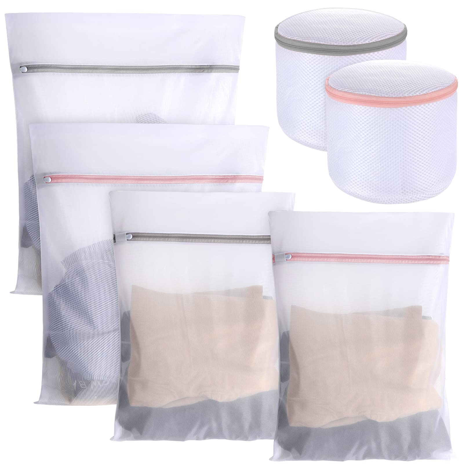6-Pack Delicate Laundry Mesh Bags with Zipper - Bra, Jeans & Hosiery Wash Bags for Travel & Home Use - Durable Mesh Laundry Bags for Gentle Washing of Socks, Underwear & Delicate Clothes