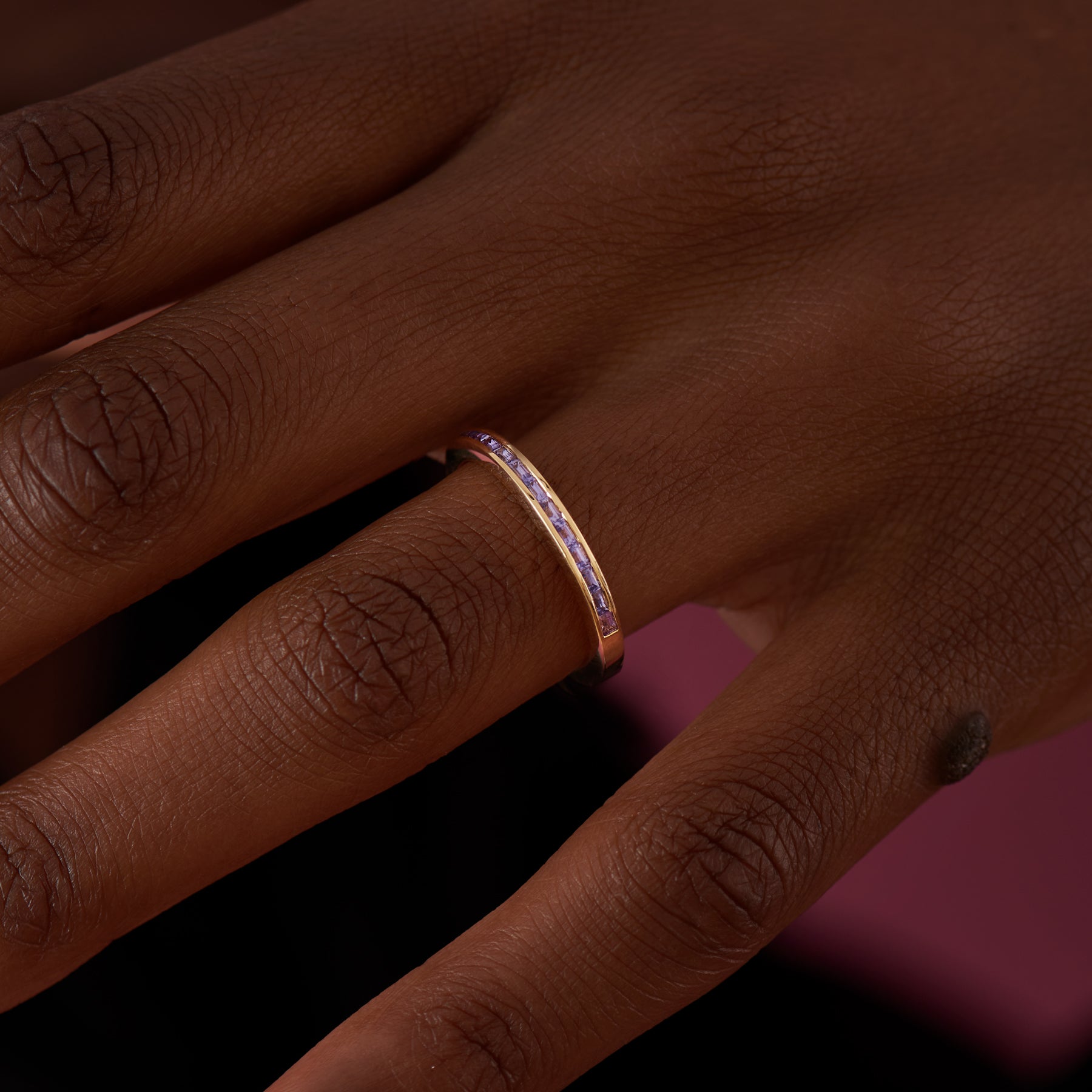 Lilac Sapphire Baguette Eternity Band Ring - Dainty Stackable Wedding Band for Women, Perfect for Anniversary Gifts & Everyday Elegance
