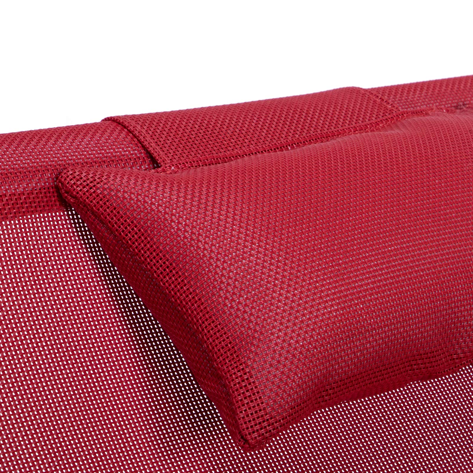 LeisureMod Sunset Outdoor Portable Patio Beach Sling Chair - Adjustable Reclining with Headrest, Lightweight Folding for Backyard, Poolside & Travel (Red) - Perfect for Relaxing, Sunbathing and Camping
