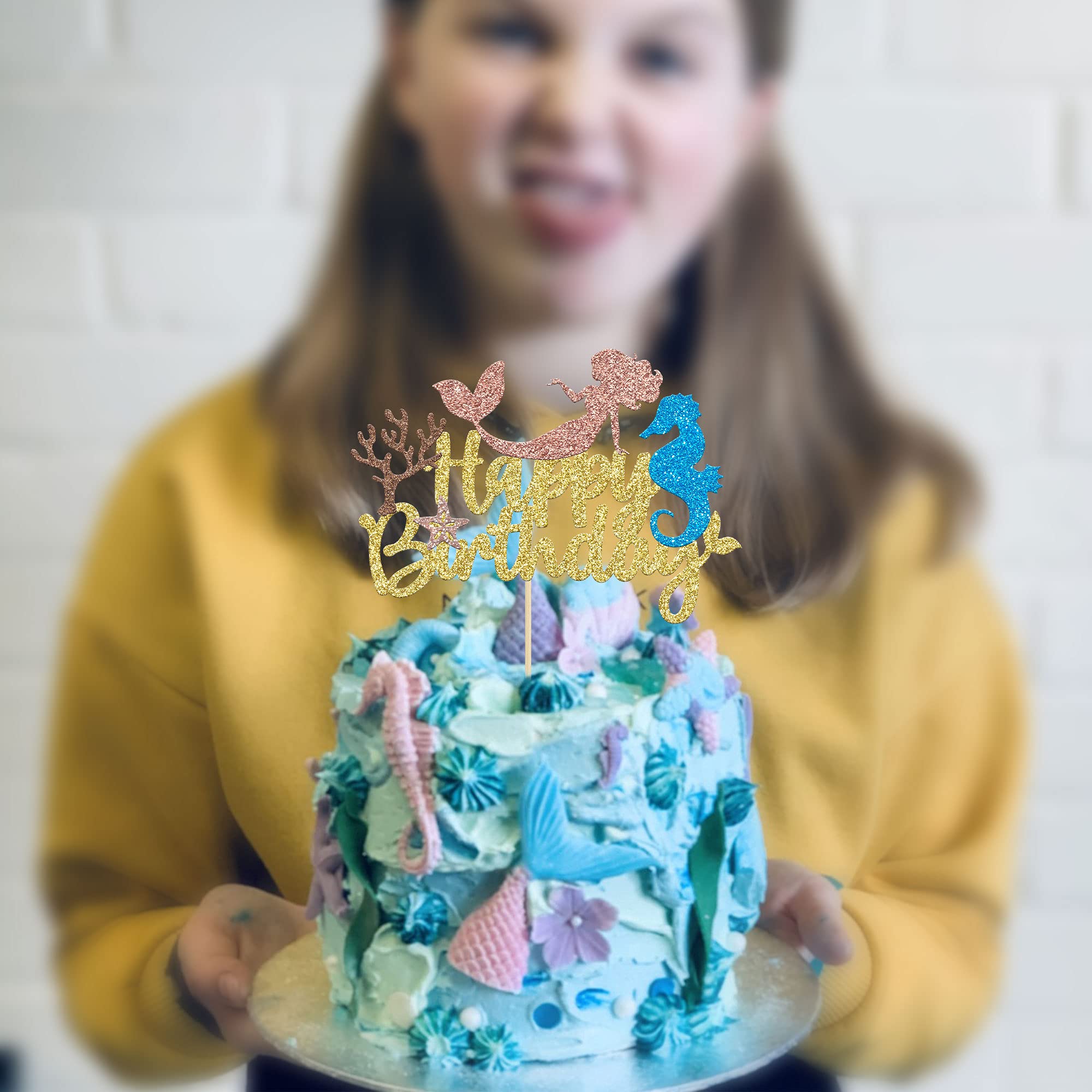 Sparkling Mermaid Cake Topper - Glitter Mermaid Birthday Cake Decor for Mermaid Theme Party, Baby Shower & 1st Birthday - Perfect for Girls' Mermaid Party Supplies & Favors | Ideal for Birthday Cakes, Cupcakes & Dessert Table Displays