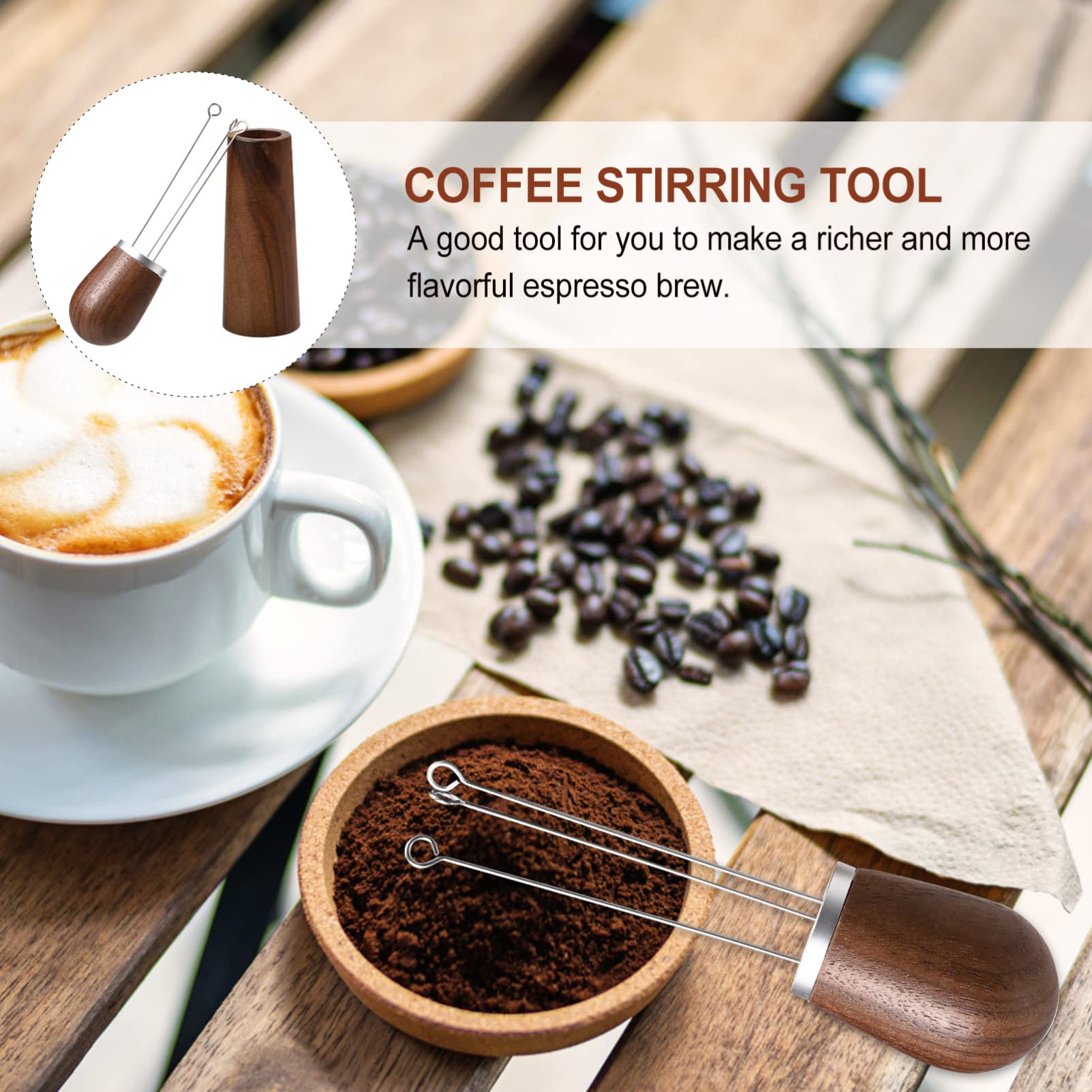 Wooden Espresso Stirrer & WDT Tool with Stand - Barista Coffee Stirring Kit