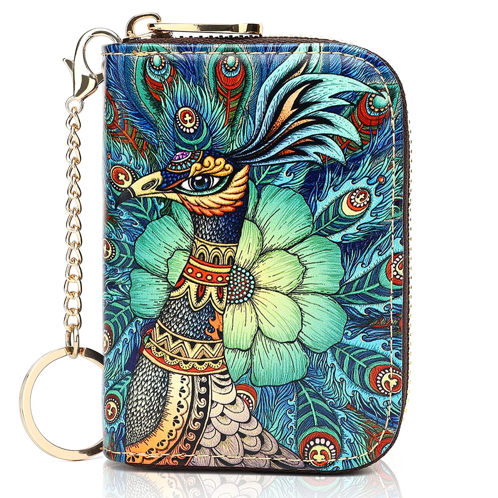 APHISON RFID Blocking Leather Wallet for Women - Slim Zipper Credit Card Holder with Keychain, Stylish Ladies Card Case | Perfect for Travel, Work & Everyday Use