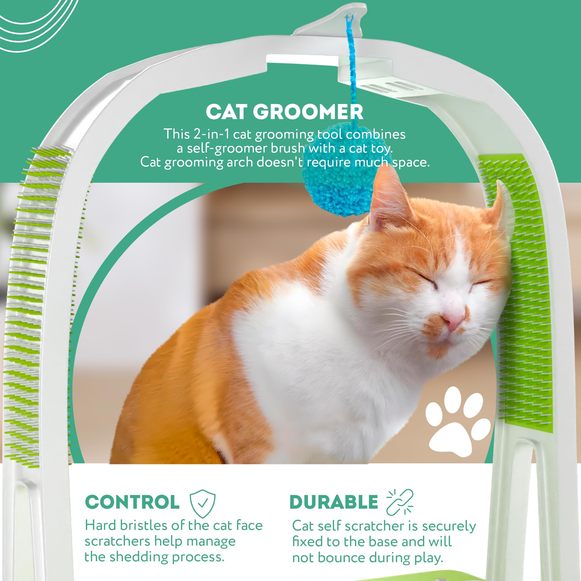 12.5 Inch Cat Arch Self Groomer - Cat Scratcher Toy & Grooming Brush for Indoor Cats - Durable Cat Rubbing Post & Back Scratcher - Perfect for Playtime, Grooming & Stress Relief at Home