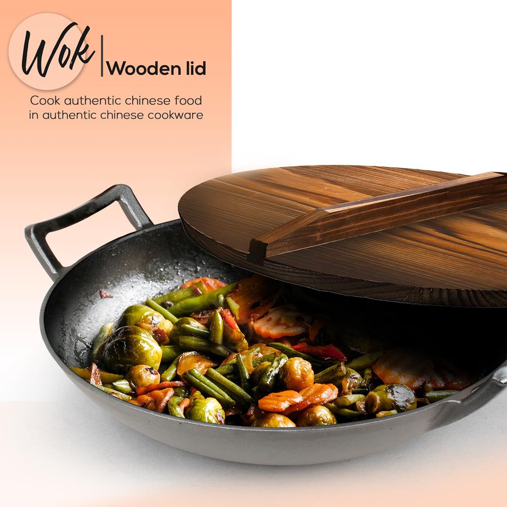 NCCiWok 60 - Premium Non-Stick Wok Pan for Stir Fry, Saute & Deep Frying - 14 Inch Carbon Steel Wok with Wooden Handle - Perfect for Asian Cooking, Home Kitchen & Restaurant Use