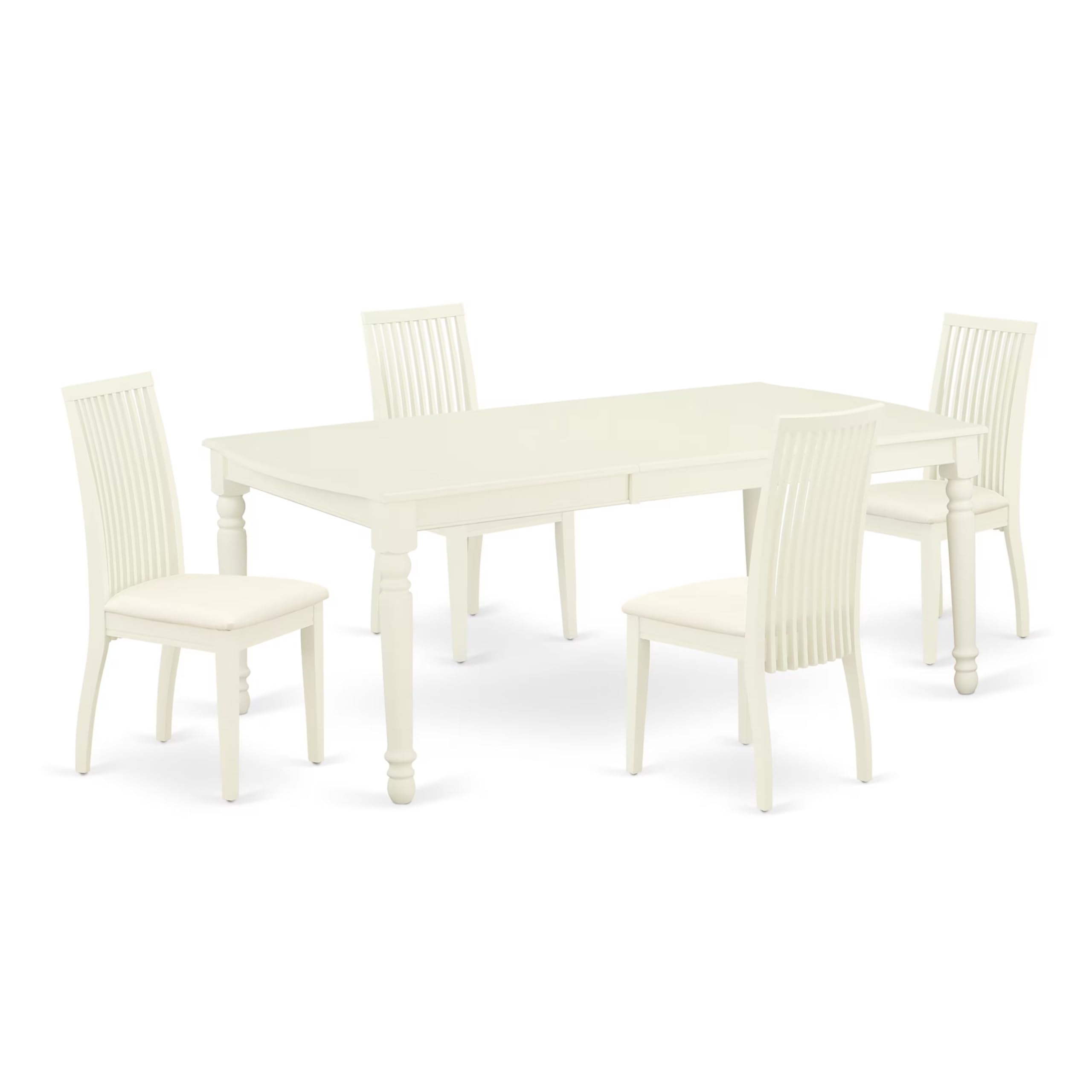 East West Furniture DOIP5-LWH-C 5-Piece White Linen Dining Set with Extendable Table & 4 Upholstered Chairs, 42x78 Inch - Perfect for Small Kitchens, Breakfast Nooks & Compact Dining Spaces