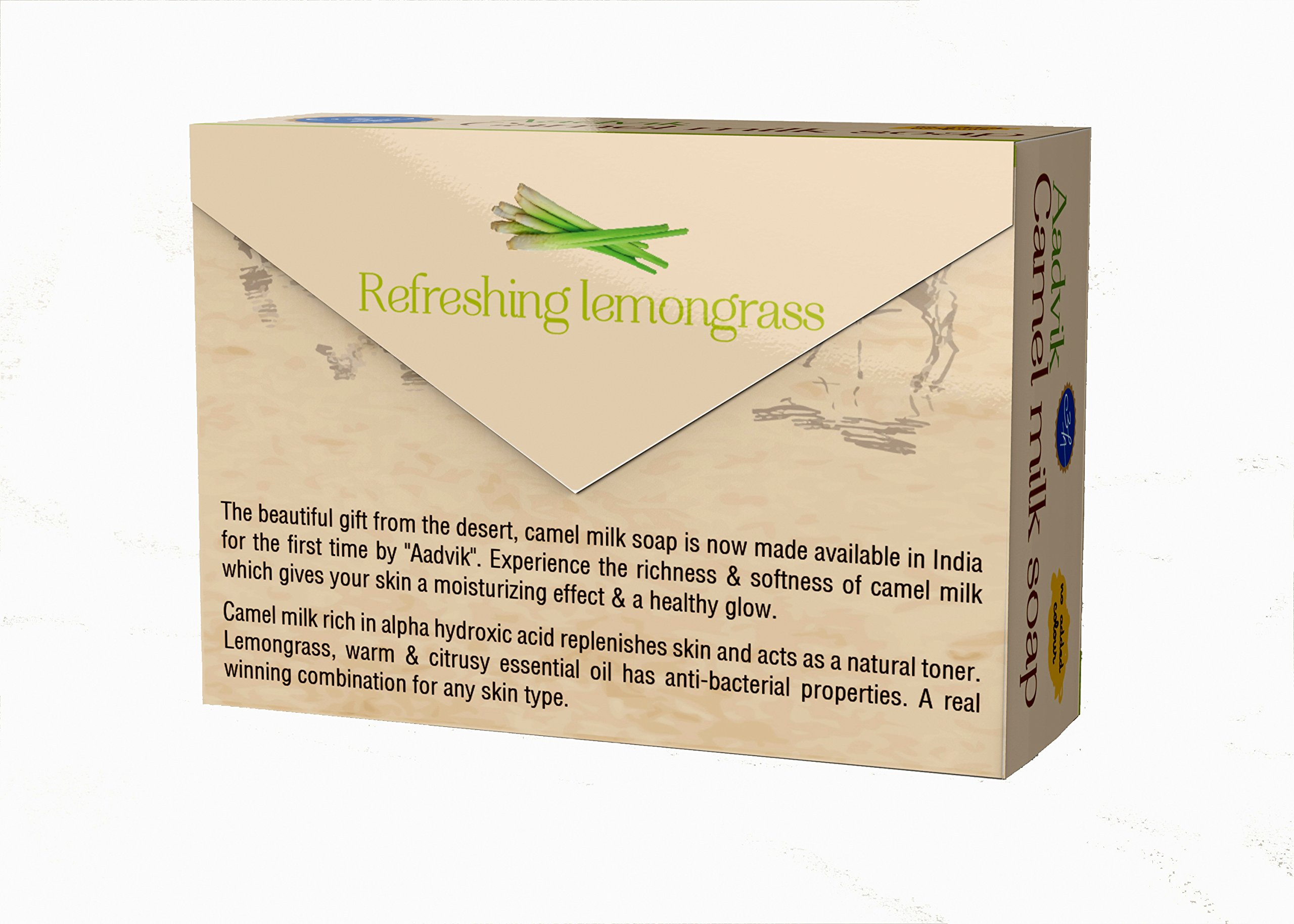 Aadvik Natural Camel Milk Soap with Lemongrass Essential Oil - 100g Bar for Sensitive Skin Care, Moisturizing & Gentle Cleansing - Perfect for Daily Face & Body Wash, Spa Treatment & Gift Sets