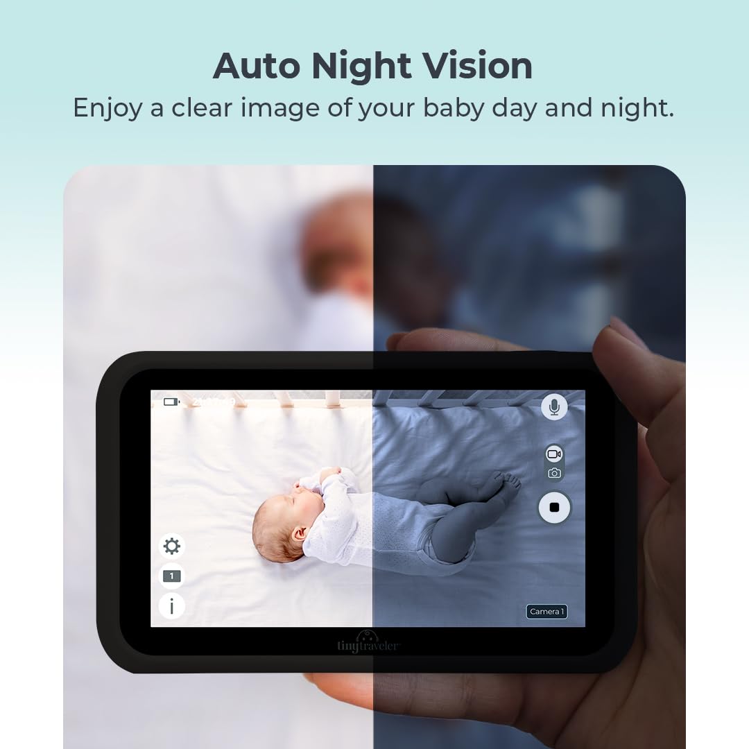 Tiny Traveler 5” HD Touch Screen Baby Car Monitor – Hackproof No WiFi Baby Camera for Car & Home – Rear-Facing Car Seat Monitor with Night Vision – Headrest/Clamp Mount – Baby Reminder Alert Black – Perfect for Road Trips & Nighttime Safety